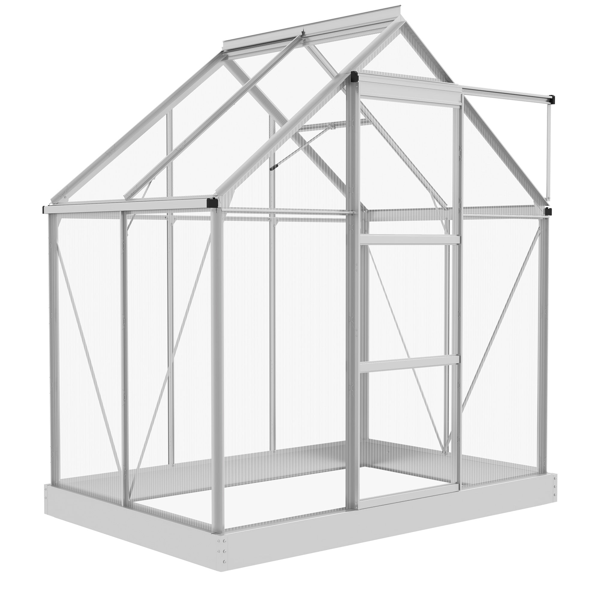Outsunny 6' x 4' Polycarbonate Greenhouse, Walk-In Greenhouse with Sliding Door, Adjustable Vent, Aluminium Frame and Foundation Kit, Garden Grow House with Rain Gutter, Silver