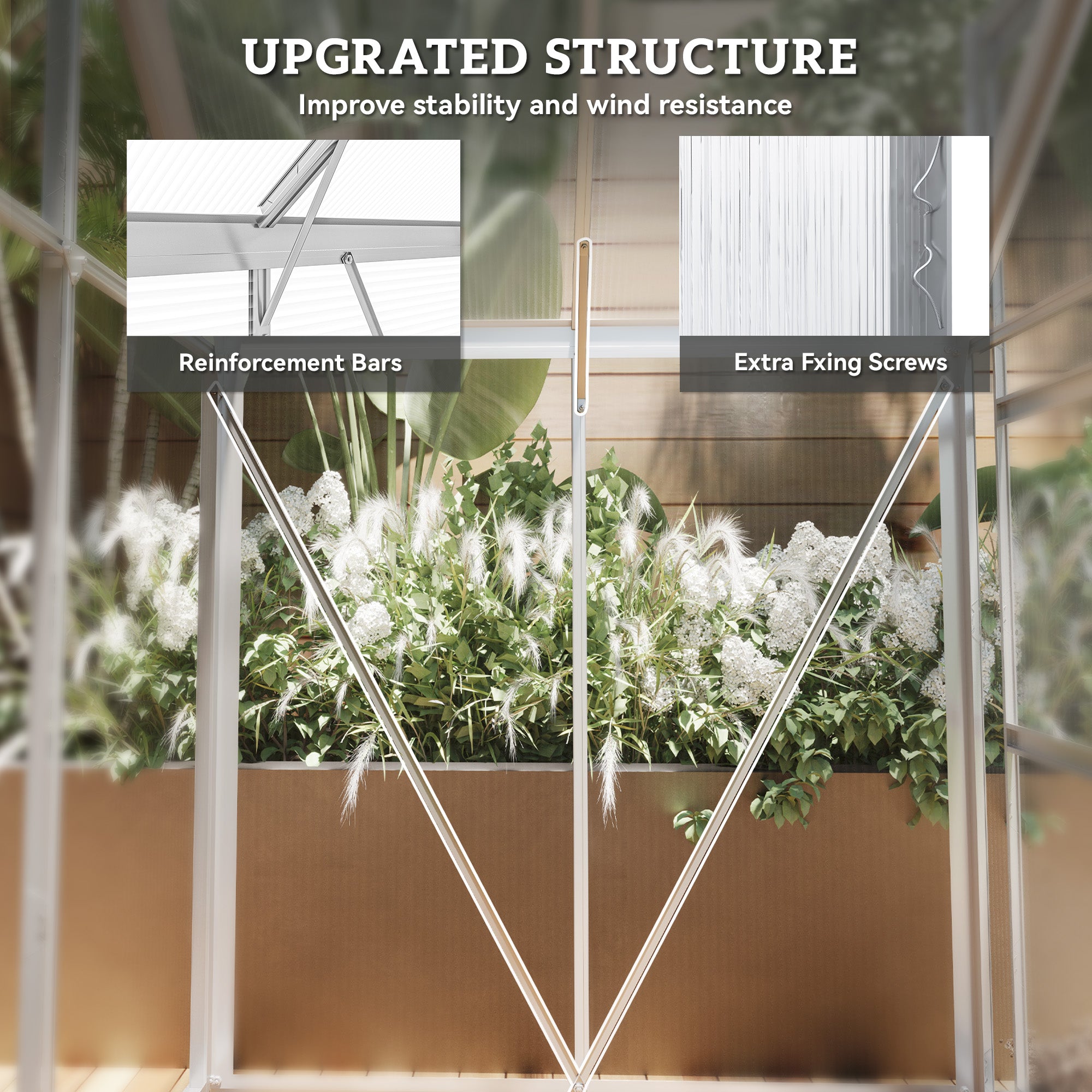 Outsunny 6' x 4' Polycarbonate Greenhouse, Walk-In Greenhouse with Sliding Door, Adjustable Vent, Aluminium Frame and Foundation Kit, Garden Grow House with Rain Gutter, Silver