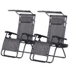 Outsunny 2 Piece Foldable Lounge Chair with Canopy Shade, Outdoor Zero Gravity Chair w/ Side Tray & Cup Holder, Reclining Lounger w/ Breathable Mesh Fabric Seat, Pillow, Dark Grey