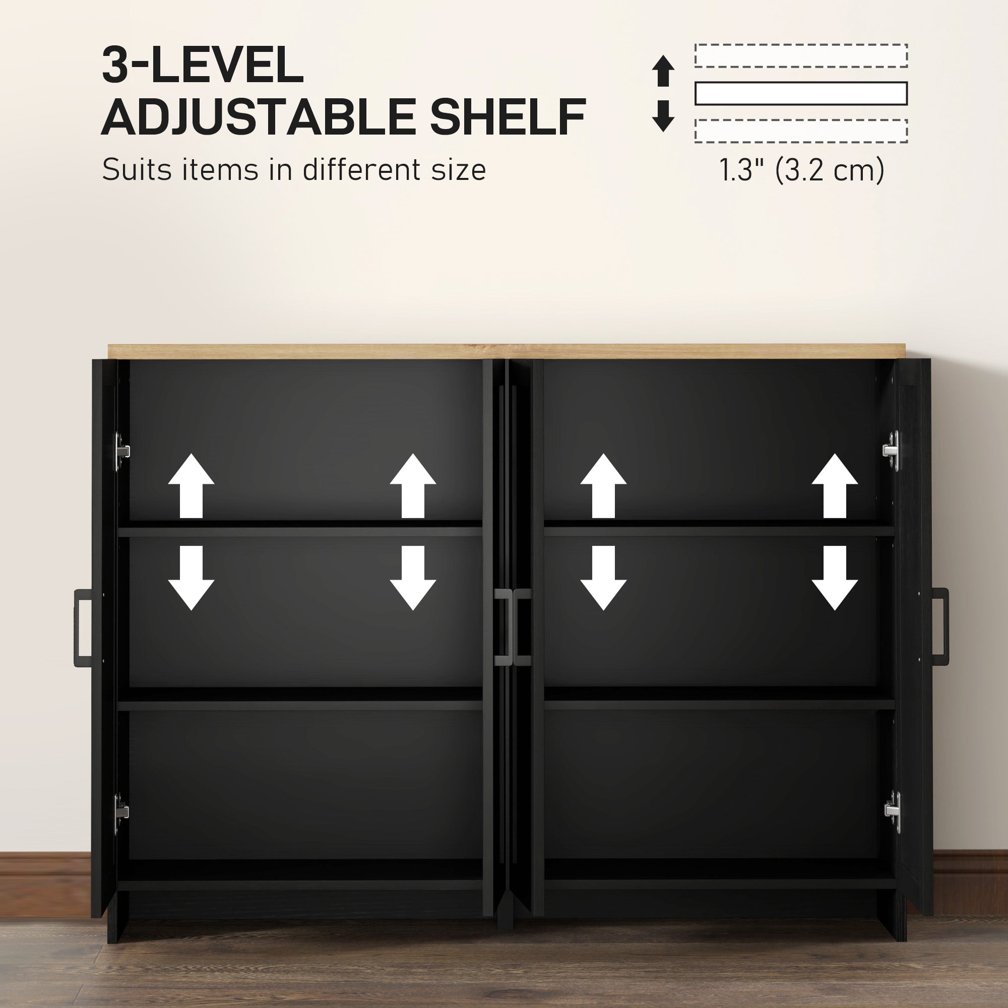 HOMCOM Modern Buffet Cabinet with Storage, 47" Narrow Sideboard, Kitchen Storage Cabinet with 4 Shaker Doors and Adjustable Shelves, Black