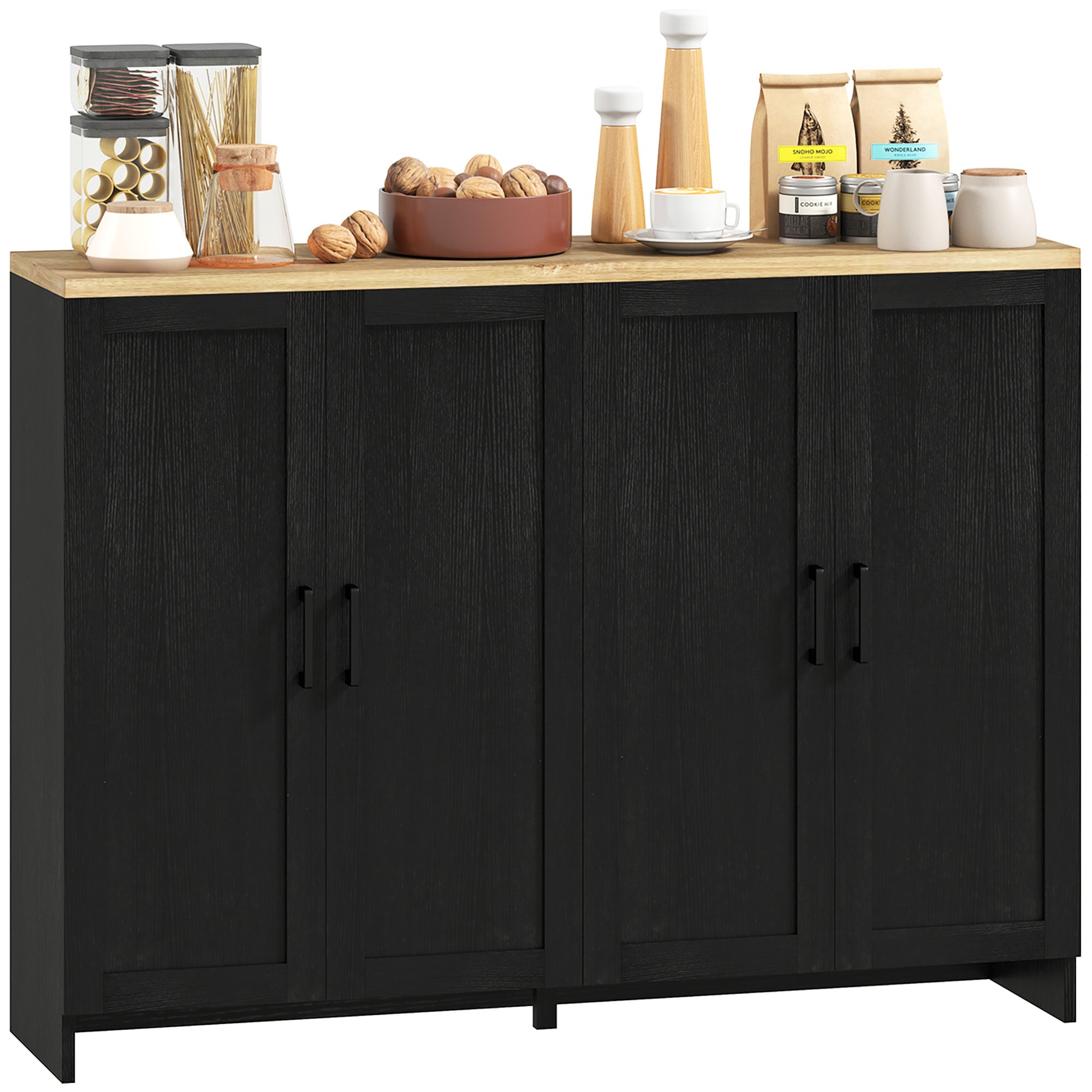 HOMCOM Modern Buffet Cabinet with Storage, 47" Narrow Sideboard, Kitchen Storage Cabinet with 4 Shaker Doors and Adjustable Shelves, Black