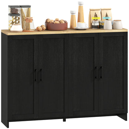 HOMCOM Modern Buffet Cabinet with Storage, 47" Narrow Sideboard, Kitchen Storage Cabinet with 4 Shaker Doors and Adjustable Shelves, Black