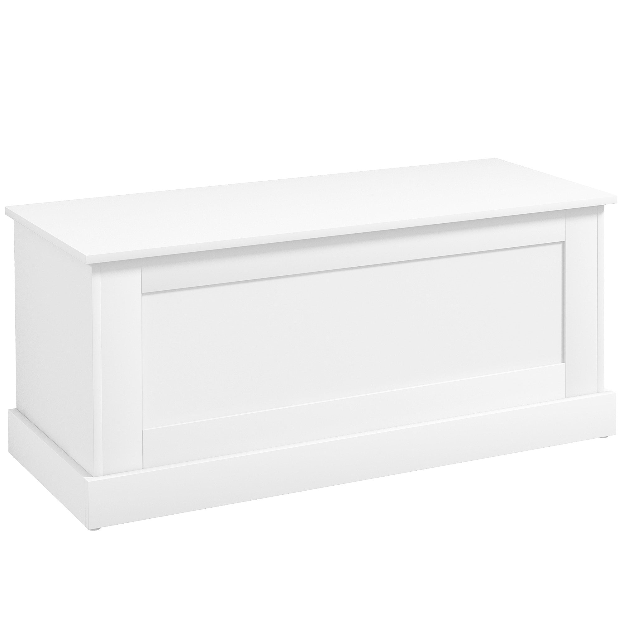 HOMCOM Storage Chest, Storage Trunk with Safety Hinge, Wooden Box for Living Room, Entryway, 39.4" x 15.7" x 17.7", White Wood Grain
