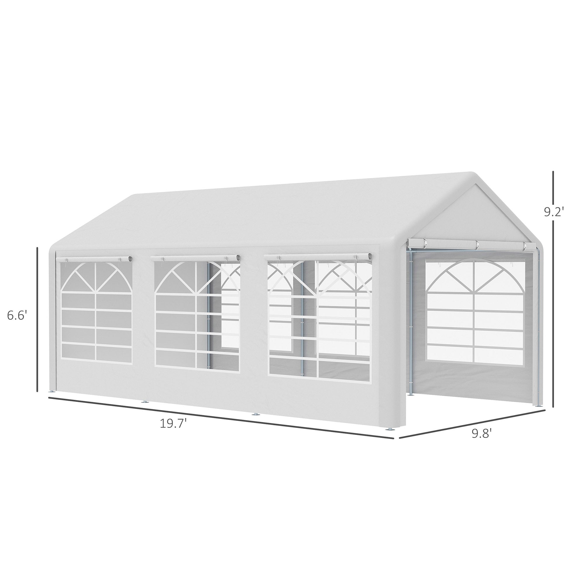 Outsunny 20â€?x 10â€?Heavy Duty Party Tent Outdoor Carport Canopy Shelter Gazobo with Sidewall, Zipper Door and Windows, White