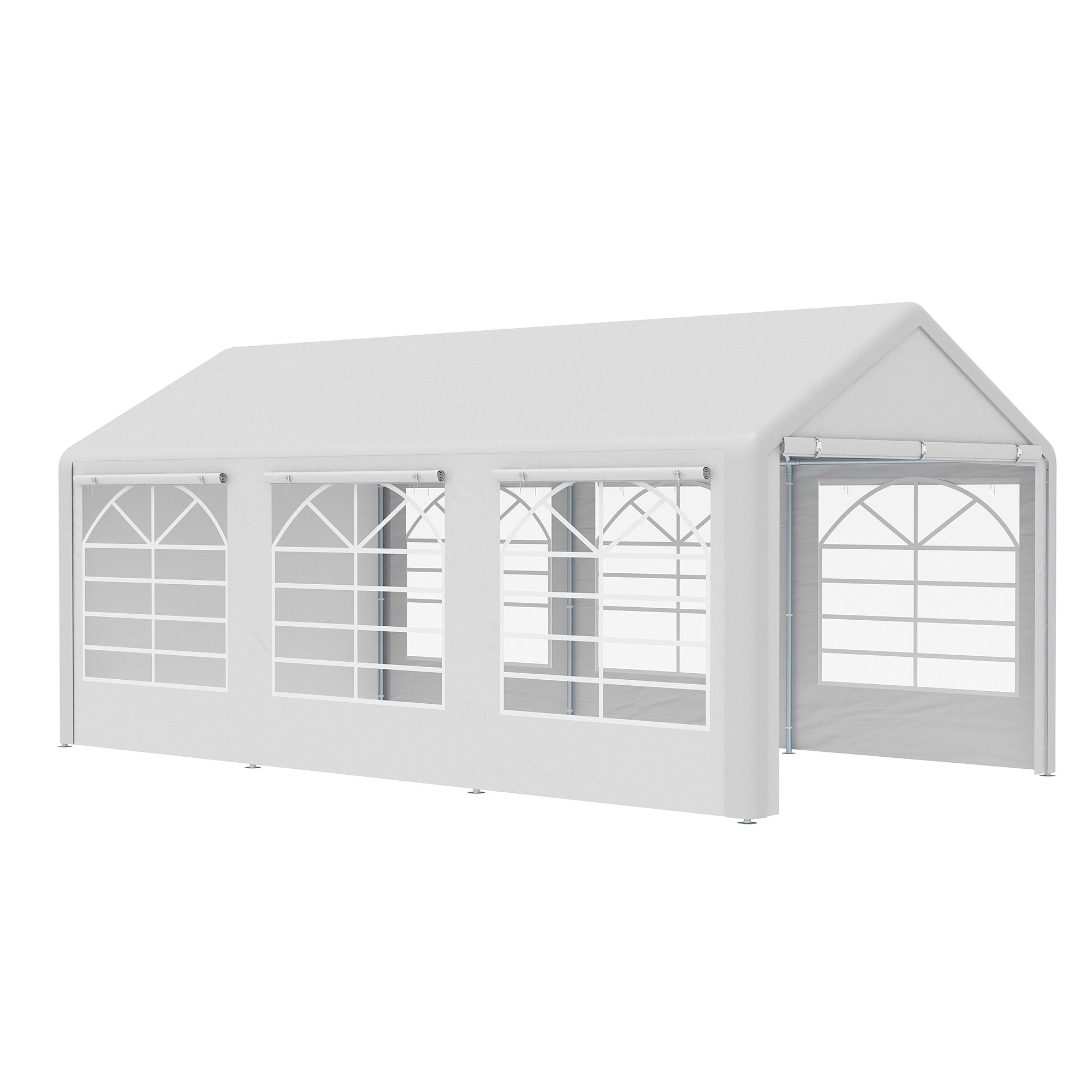 Outsunny 20â€?x 10â€?Heavy Duty Party Tent Outdoor Carport Canopy Shelter Gazobo with Sidewall, Zipper Door and Windows, White