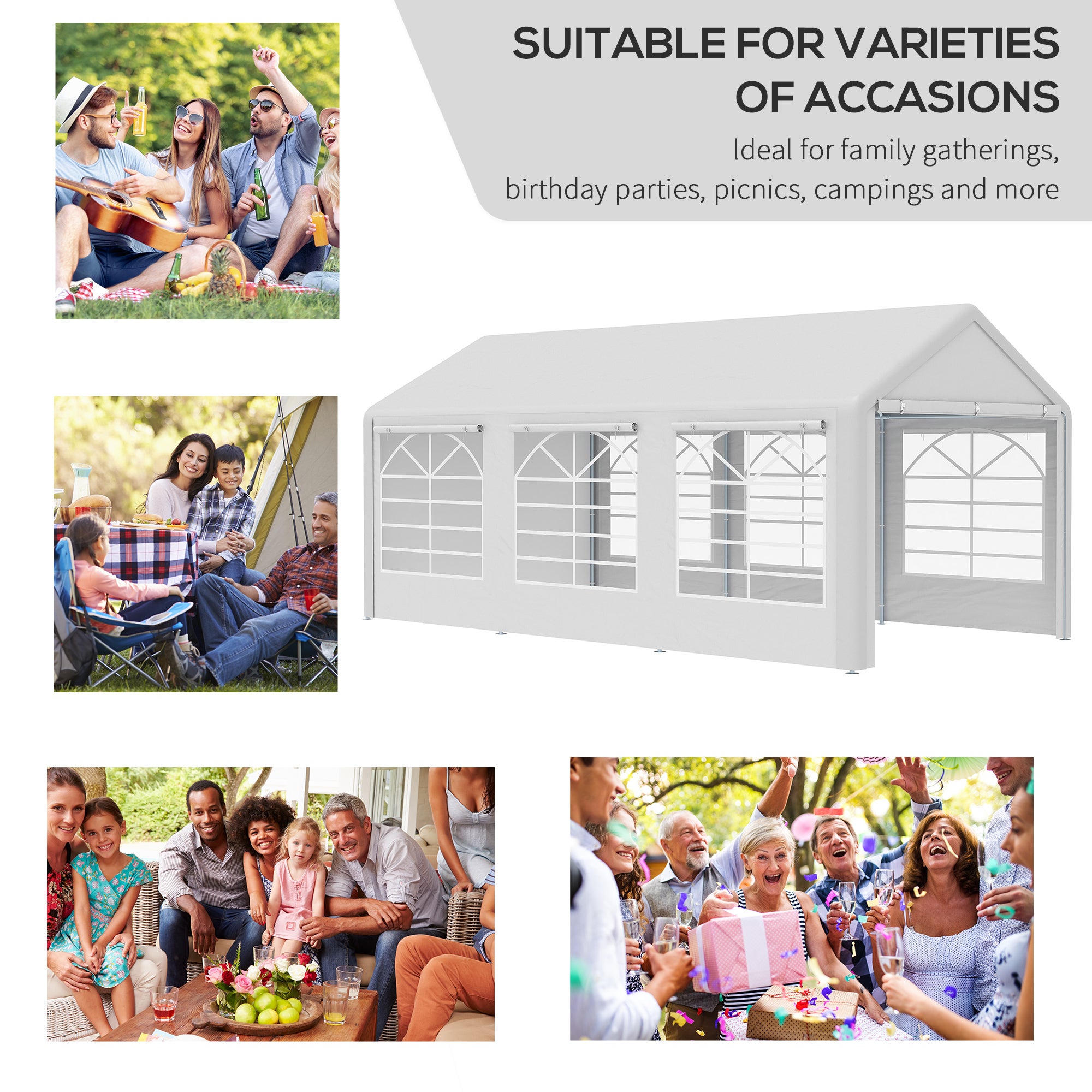 Outsunny 20â€?x 10â€?Heavy Duty Party Tent Outdoor Carport Canopy Shelter Gazobo with Sidewall, Zipper Door and Windows, White