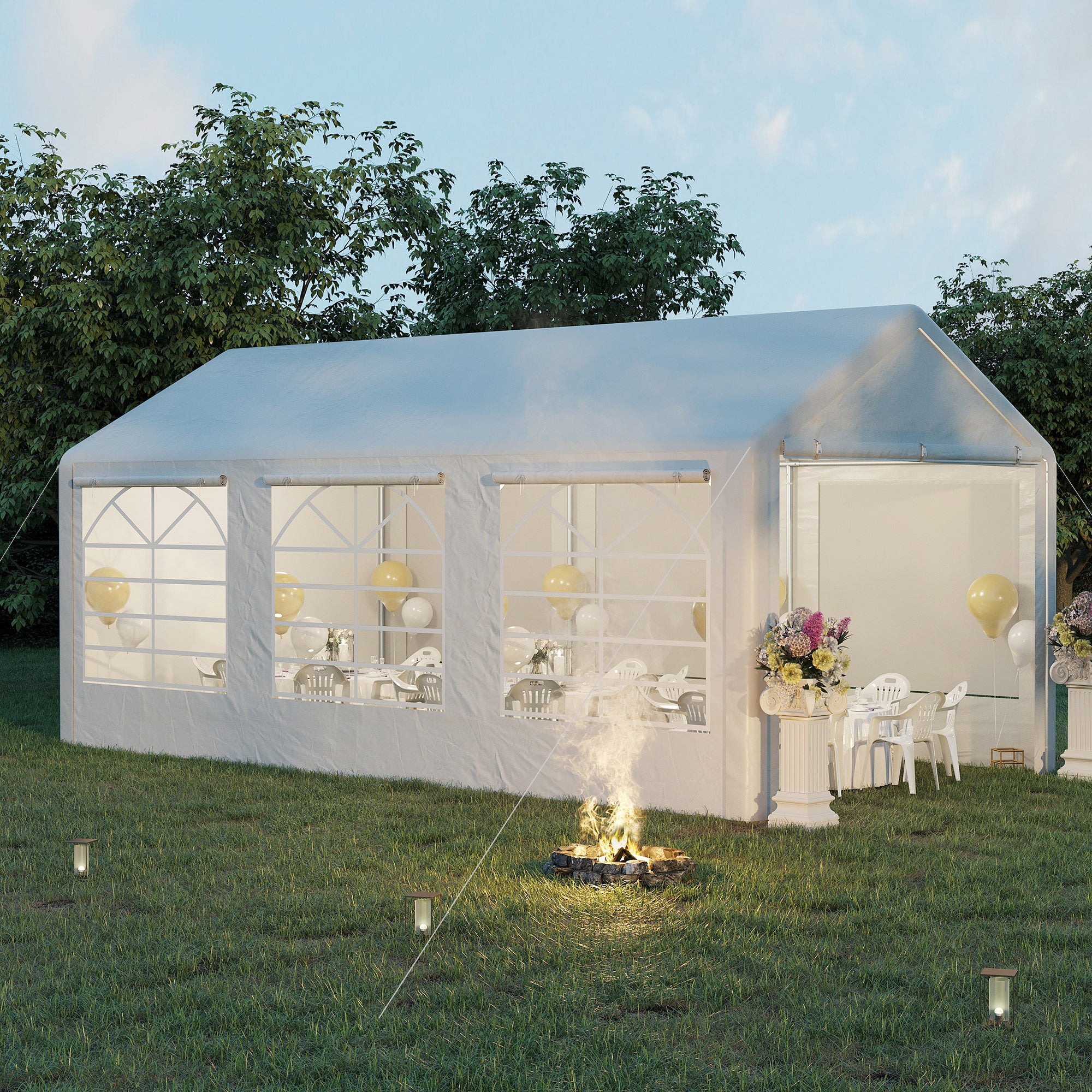Outsunny 20â€?x 10â€?Heavy Duty Party Tent Outdoor Carport Canopy Shelter Gazobo with Sidewall, Zipper Door and Windows, White