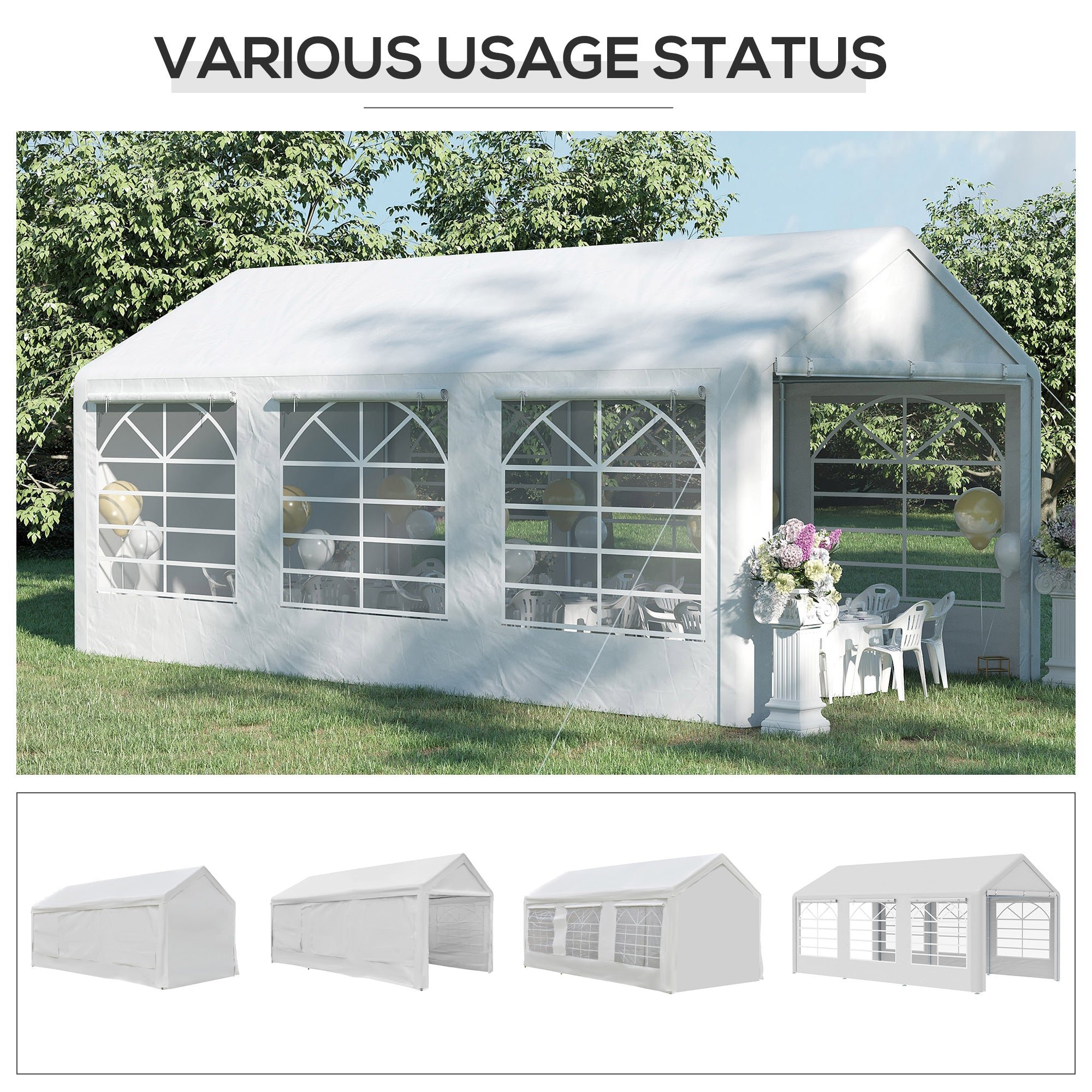 Outsunny 20â€?x 10â€?Heavy Duty Party Tent Outdoor Carport Canopy Shelter Gazobo with Sidewall, Zipper Door and Windows, White