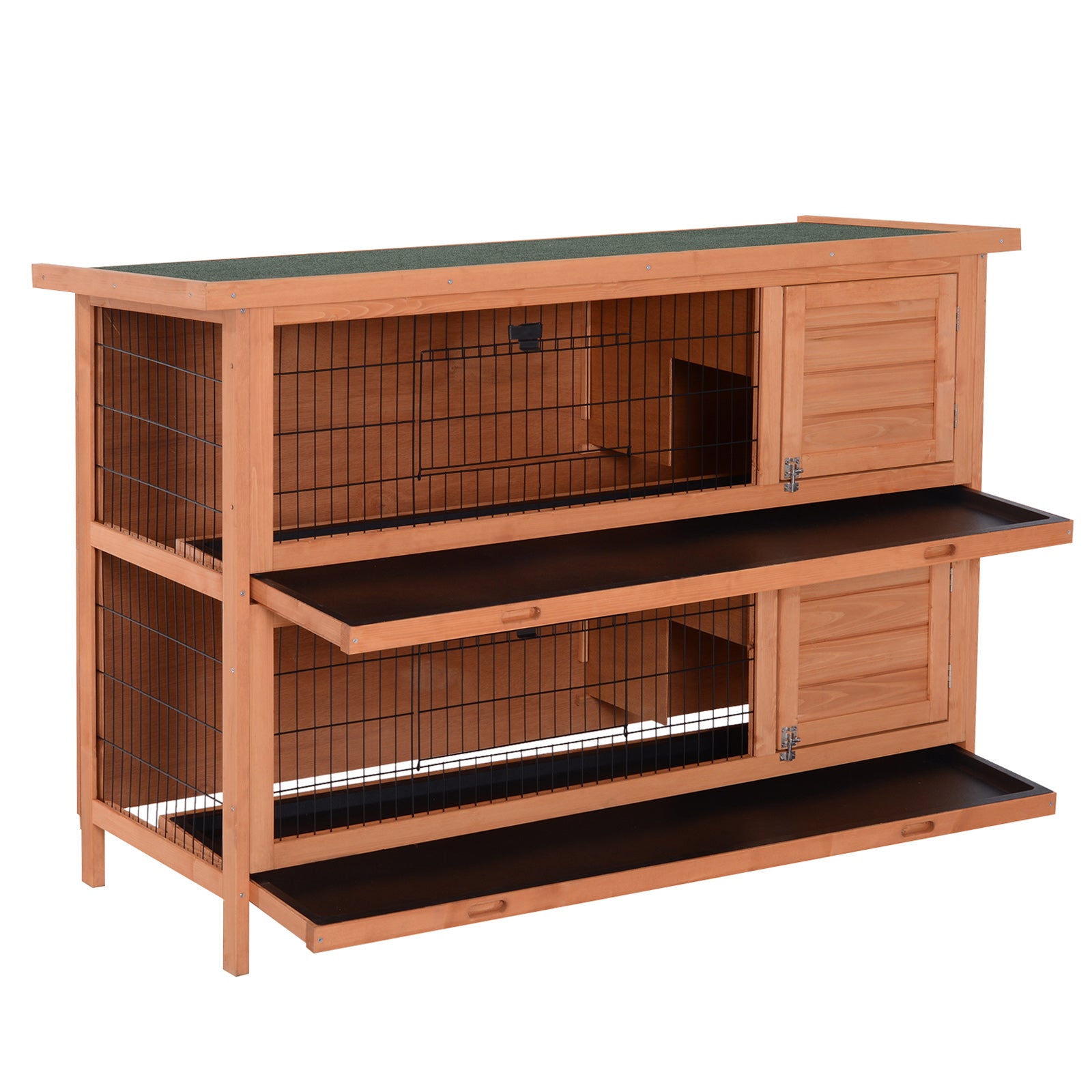 PawHut Rabbit Hutch Outdoor Guinea Pig Hutch Bunny Cage with No-Leak Trays, Divider, 136 x 50 x 93cm, Orange