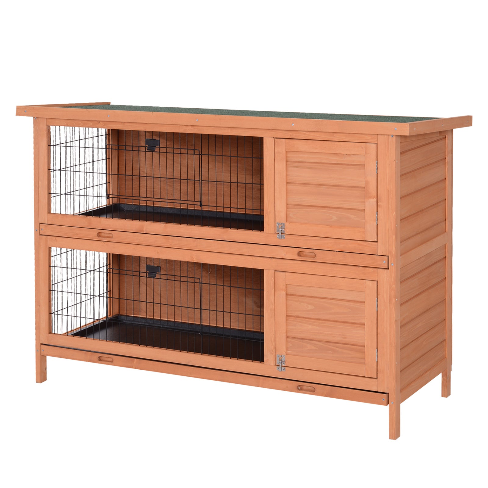 PawHut Rabbit Hutch Outdoor Guinea Pig Hutch Bunny Cage with No-Leak Trays, Divider, 136 x 50 x 93cm, Orange