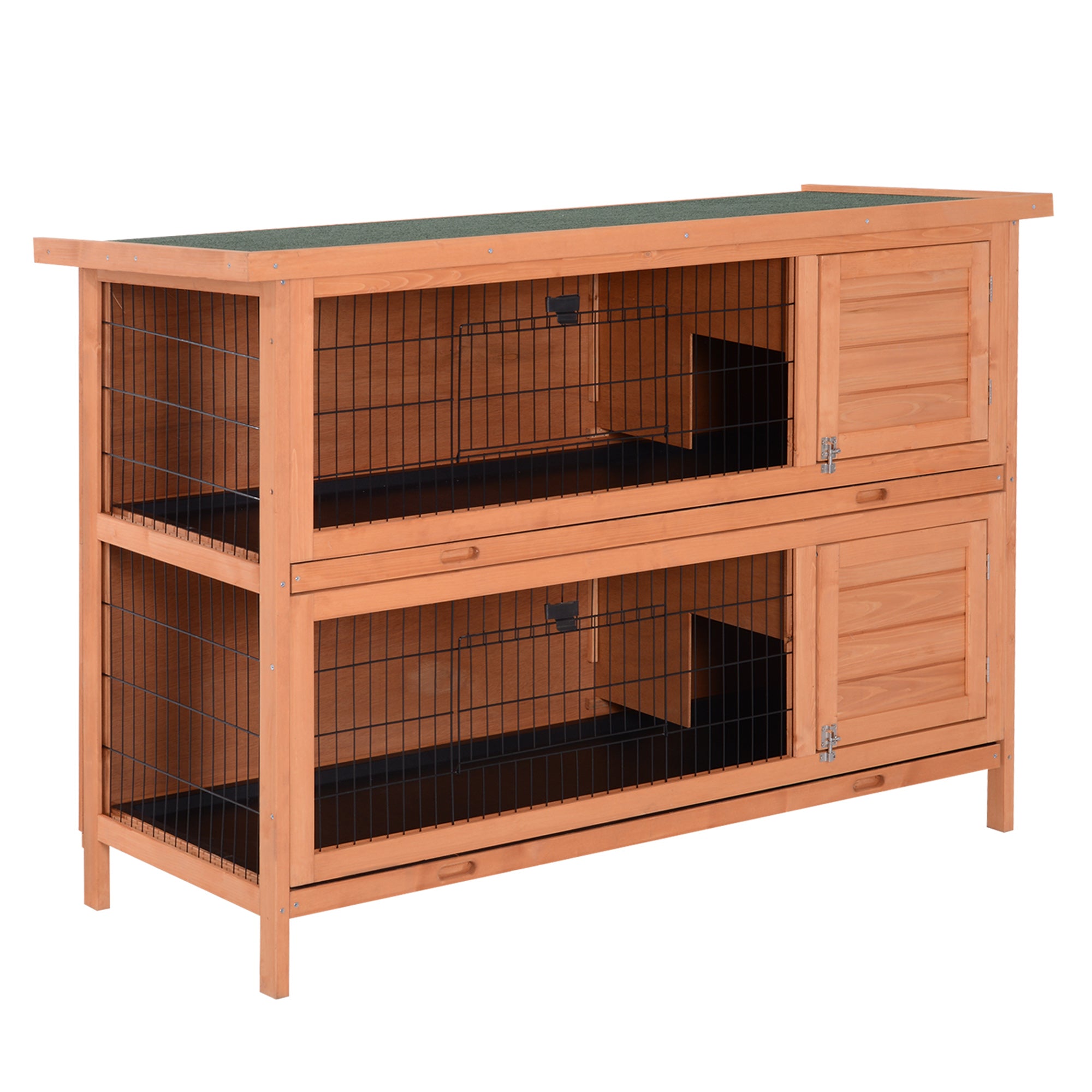 PawHut 54"L 2-Story Large Rabbit Hutch Bunny Cage Wooden Pet House Small Animal Habitat with Lockable Doors, No Leak Tray and Waterproof Roof for Outdoor/Indoor Orange