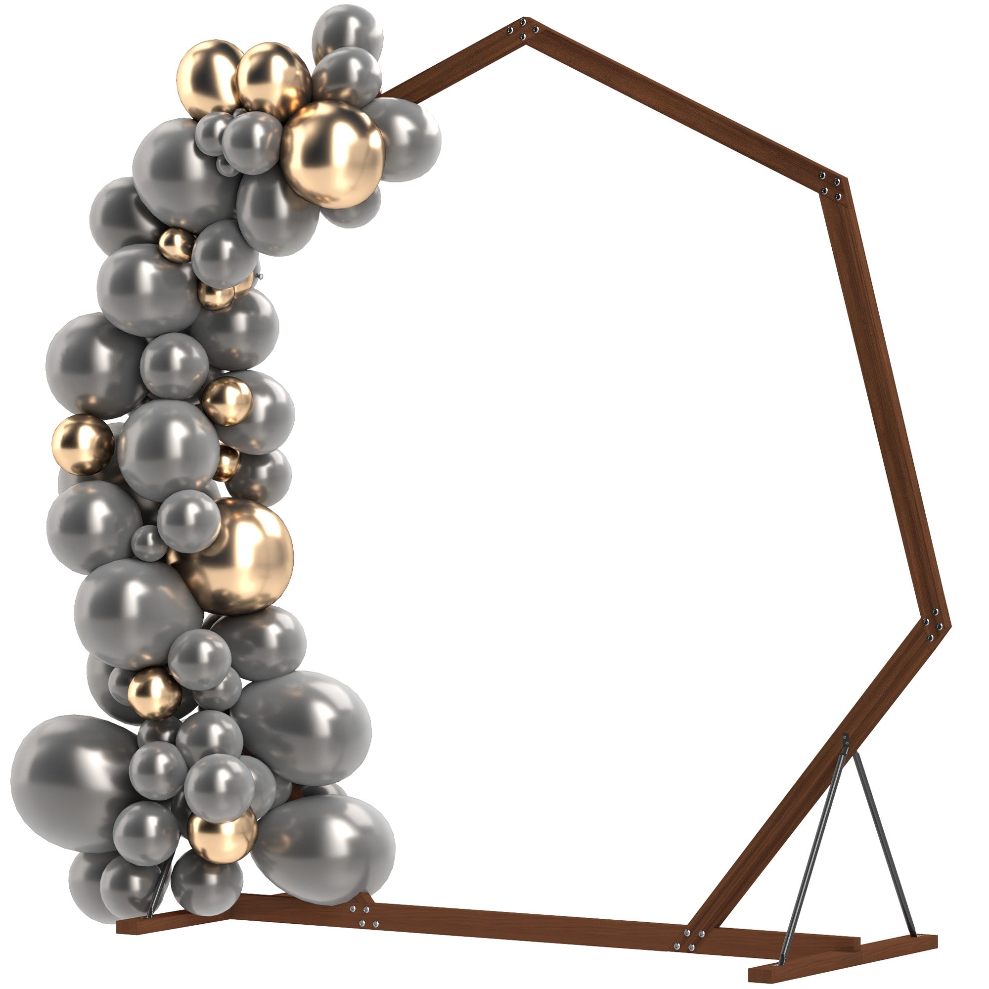 Outsunny 7FT Wedding Arch, Heptagon Wooden Arch for Ceremony, Arch Backdrop Stand with Triangular Base, Ground Stakes for Garden, Birthday, Party, Brown