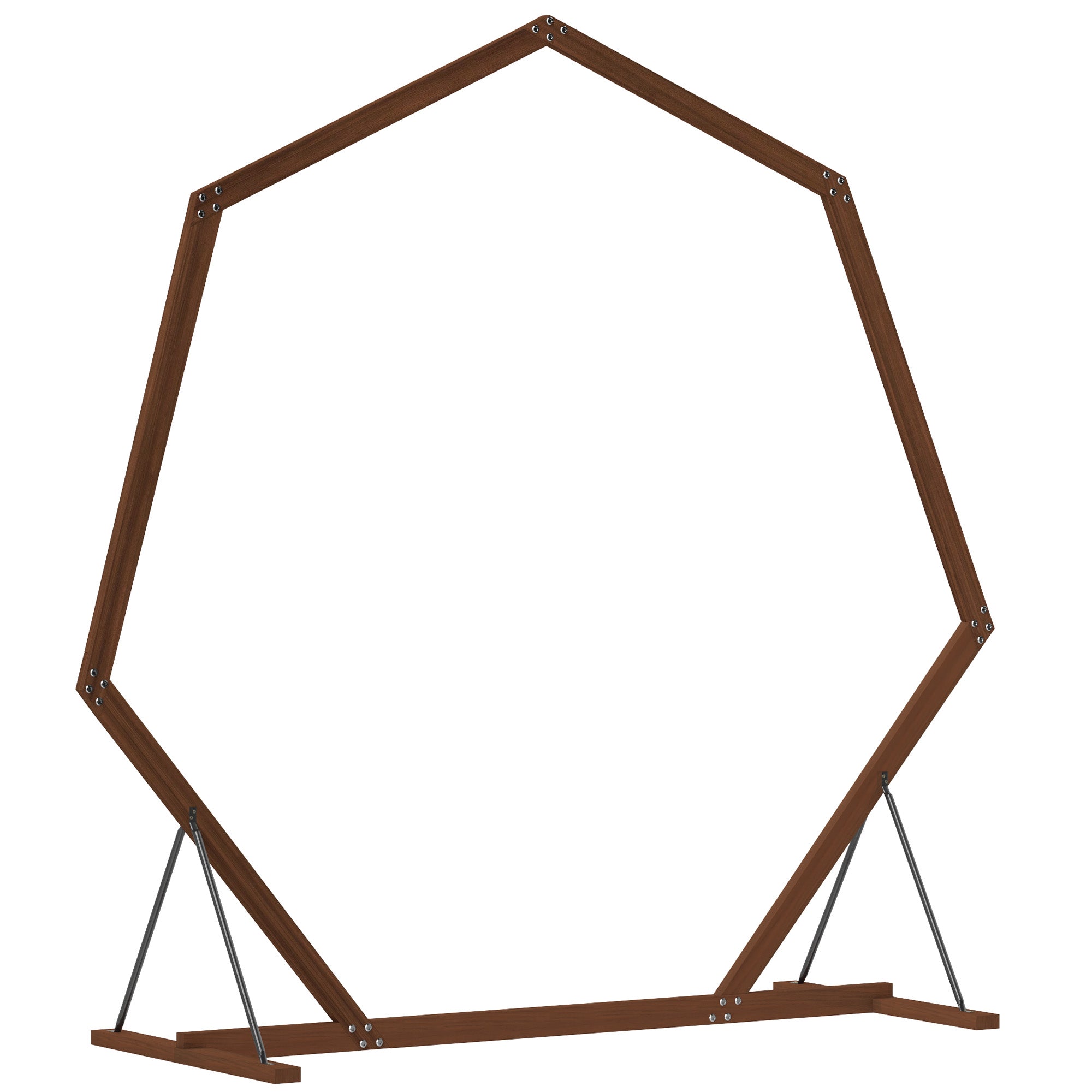 Outsunny 7FT Wedding Arch, Heptagon Wooden Arch for Ceremony, Arch Backdrop Stand with Triangular Base, Ground Stakes for Garden, Birthday, Party, Brown