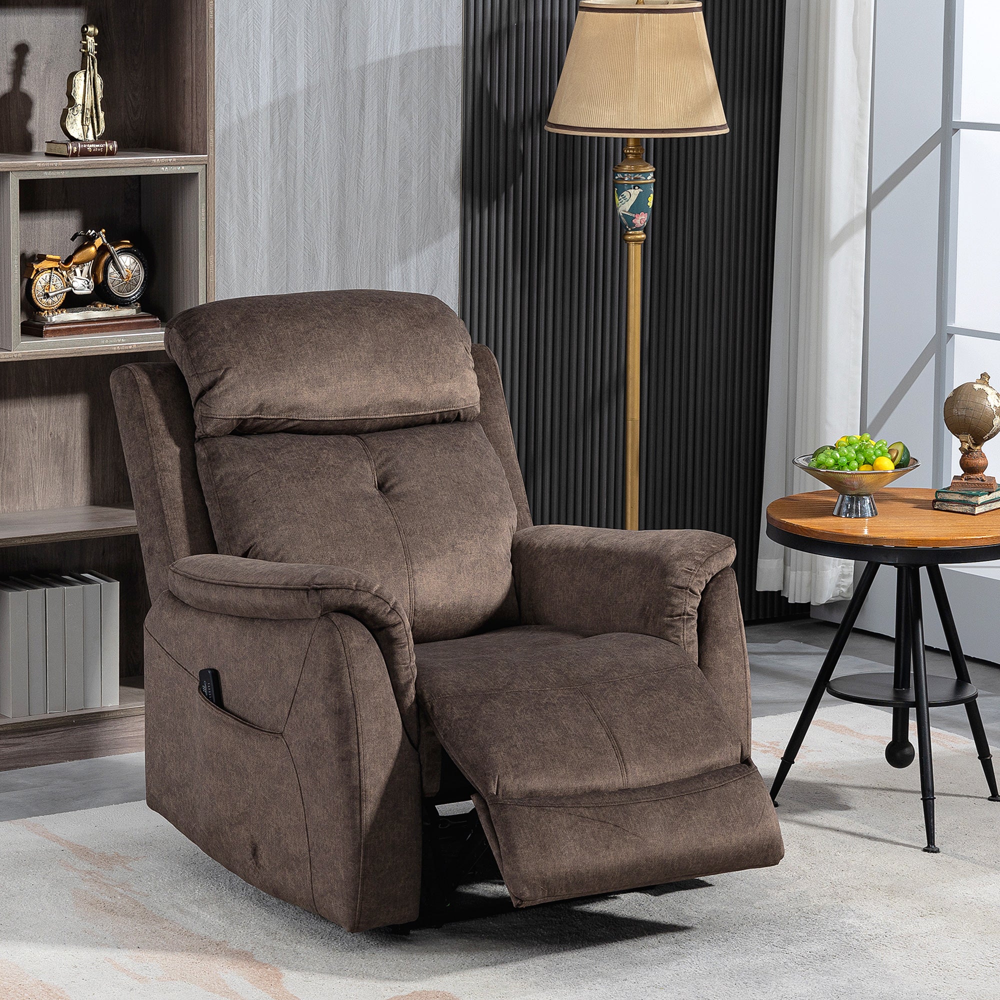 HOMCOM Massage Recliner Chair with 8-Point Vibration, Manual Fabric Reclining Chair for Living Room with Side Pockets, Remote Control, Retractable Footrest, Dark Brown