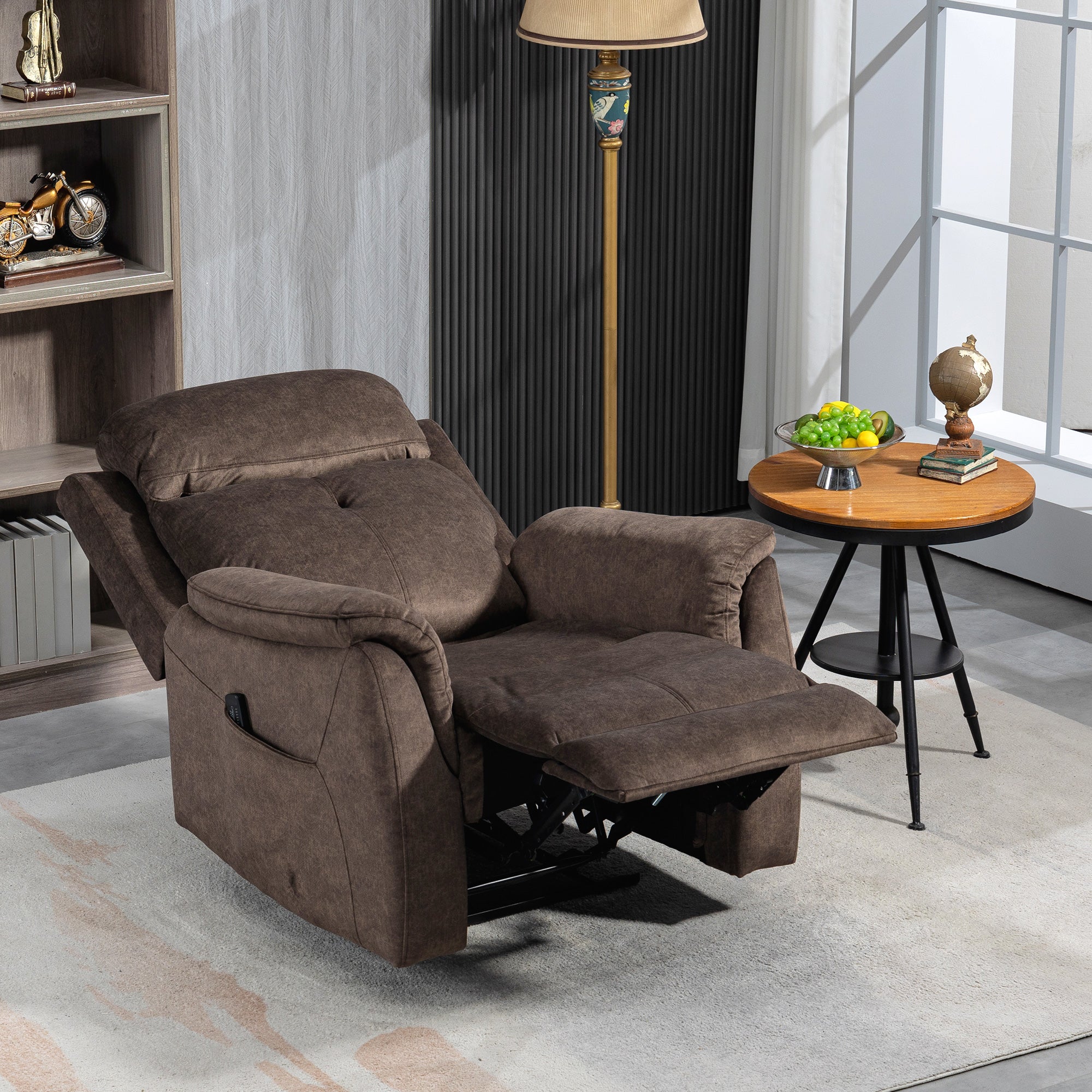 HOMCOM Massage Recliner Chair with 8-Point Vibration, Manual Fabric Reclining Chair for Living Room with Side Pockets, Remote Control, Retractable Footrest, Dark Brown