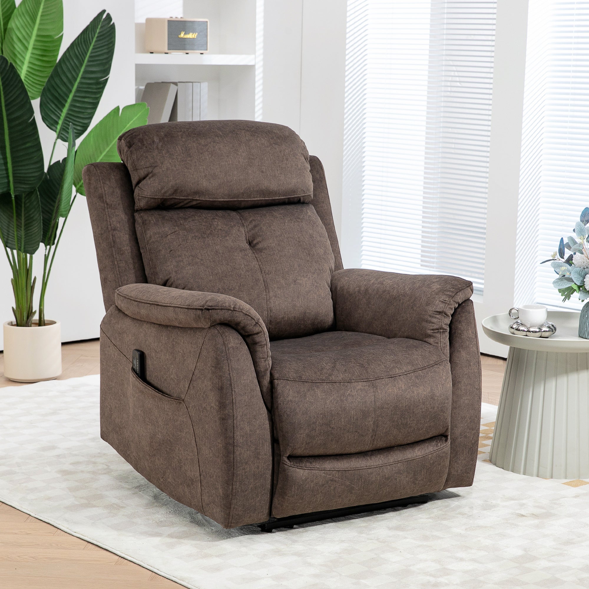 HOMCOM Massage Recliner Chair with 8-Point Vibration, Manual Fabric Reclining Chair for Living Room with Side Pockets, Remote Control, Retractable Footrest, Dark Brown