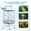 PawHut 64 Inch Bird Cage Parakeet House for Cockatiel with Stand, Pull Out Tray, Play Top, Storage Shelf, Wood Perch, Food Container, Silver