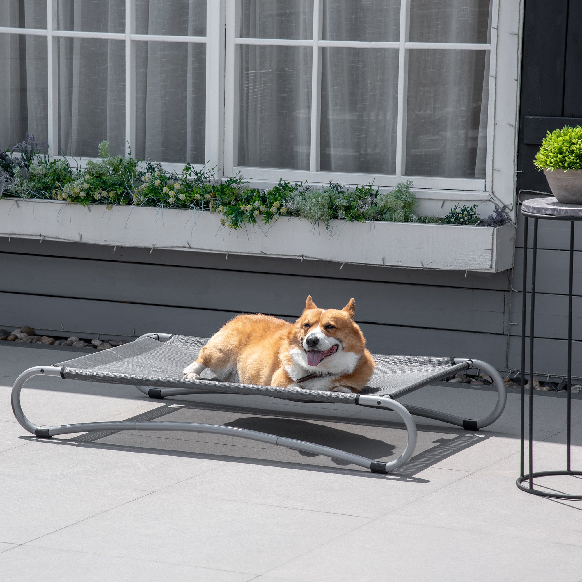 PawHut Elevated Dog Bed, Pet Cot, Steel Frame and Breathable Mesh Surface, for Extra Large Dogs, Indoor or Outdoor Use, Grey