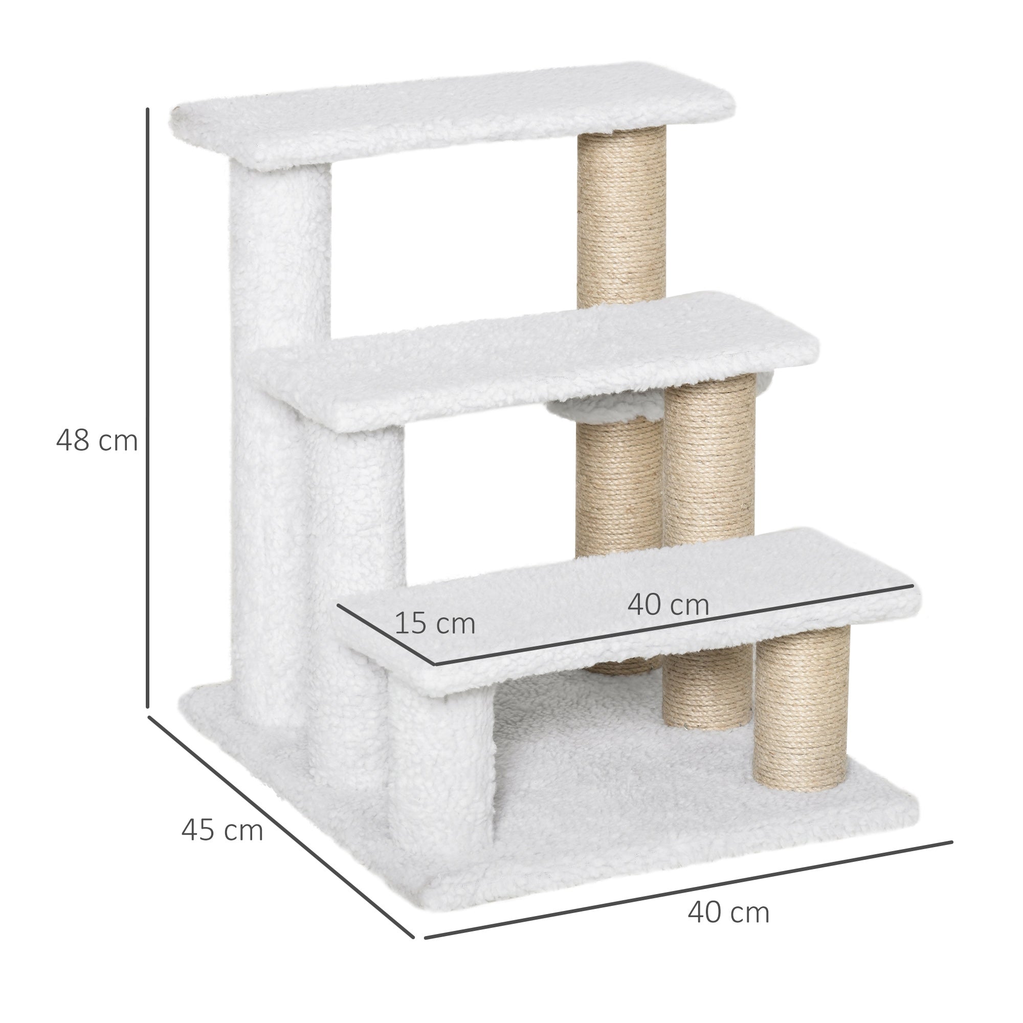 PawHut Pet Stair, Cat Tree with 3-step Climb Ladder, Scratching Posts, Platforms, Toy Ball, for Indoor Elderly Cats Kittens, White