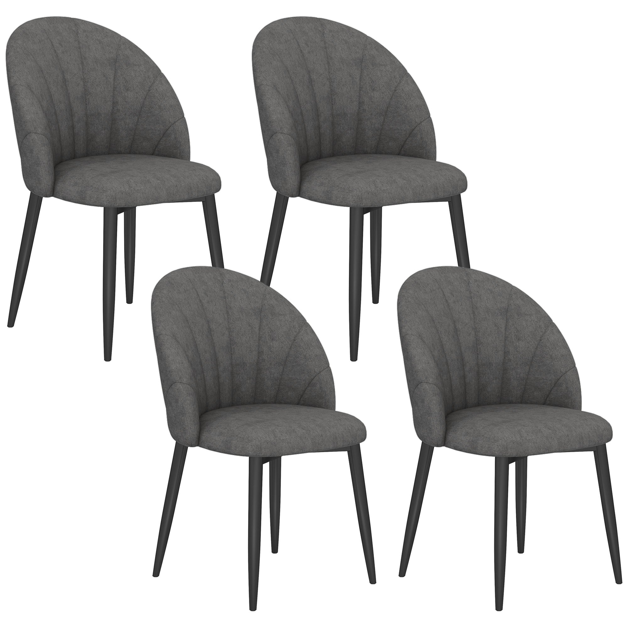 HOMCOM Dining Chairs Set of 4, Modern Upholstered Kitchen Chairs with Metal Legs, Shell Backrest and Padded Seat, Side Chairs for Dining Room, Bedroom, Living Room, Charcoal Grey