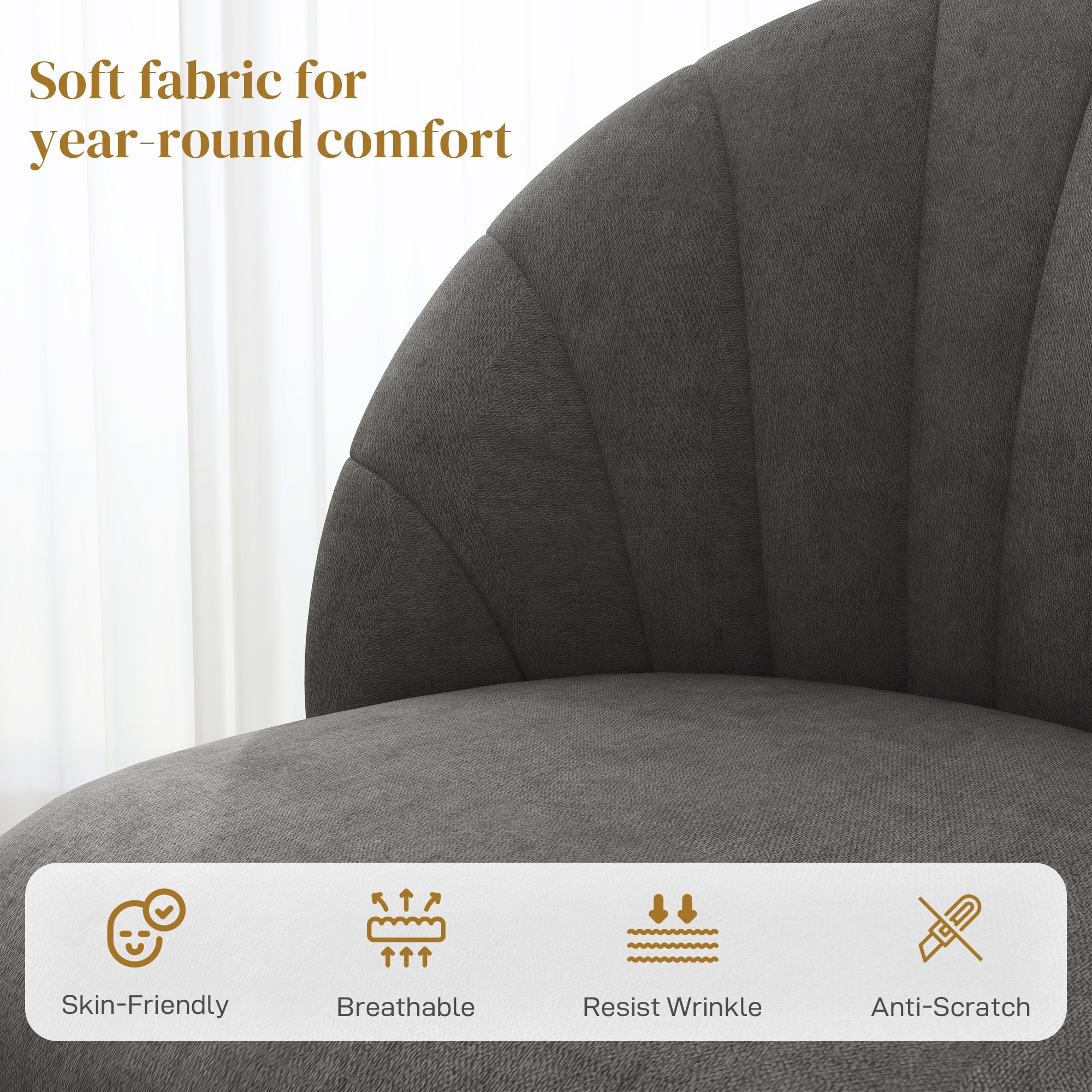 HOMCOM Dining Chairs Set of 4, Modern Upholstered Kitchen Chairs with Metal Legs, Shell Backrest and Padded Seat, Side Chairs for Dining Room, Bedroom, Living Room, Charcoal Grey