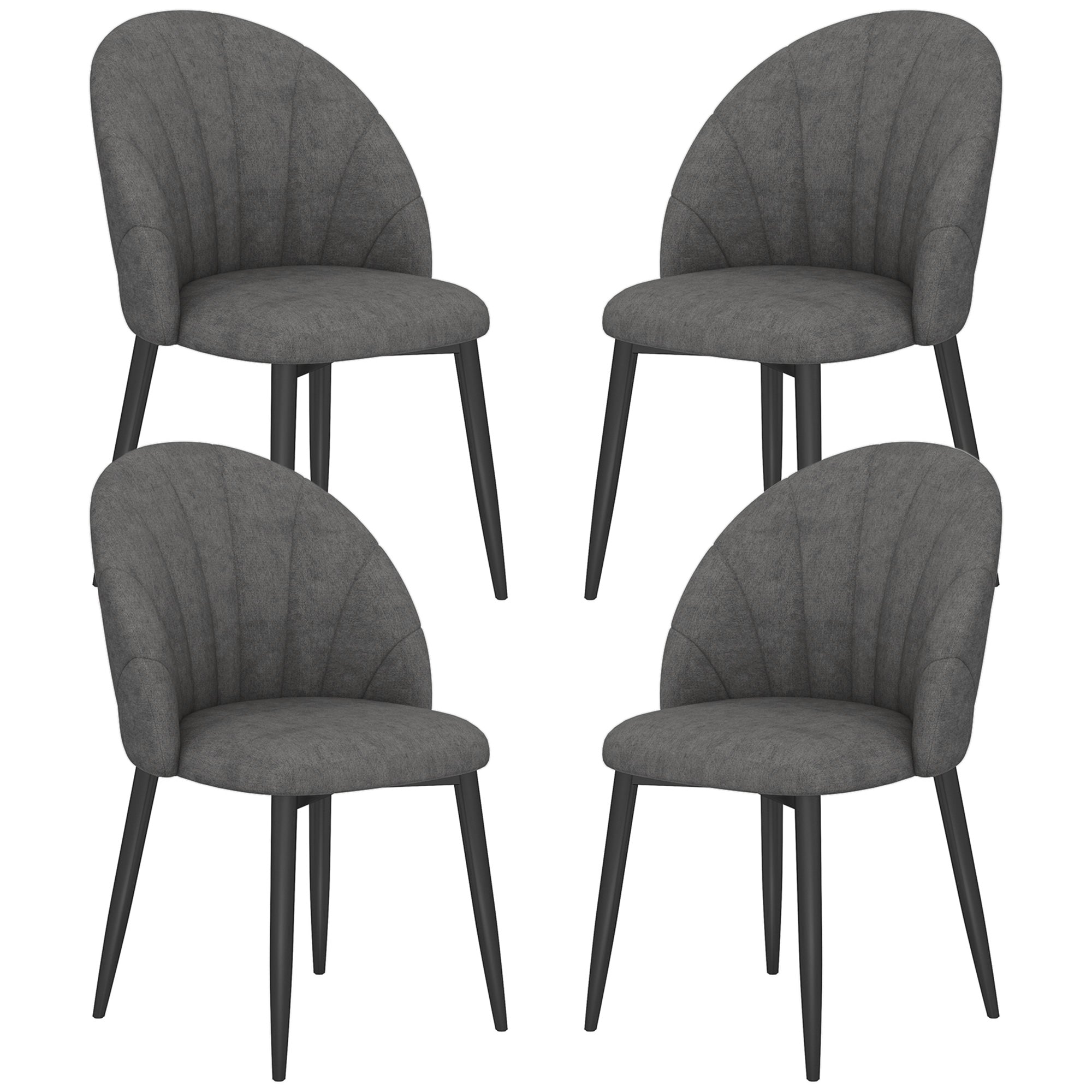 HOMCOM Dining Chairs Set of 4, Modern Upholstered Kitchen Chairs with Metal Legs, Shell Backrest and Padded Seat, Side Chairs for Dining Room, Bedroom, Living Room, Charcoal Grey