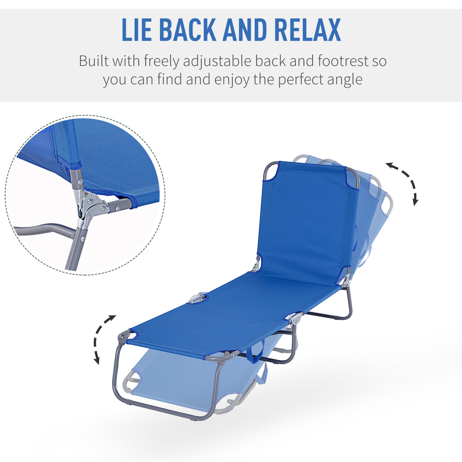 Outsunny Folding Outdoor Lounge Chair, Portable Reclining Beach Lounger with Breathable Mesh Fabric, Sun Lounge Bed Camping Cot for Patio, Garden, Poolside, Blue