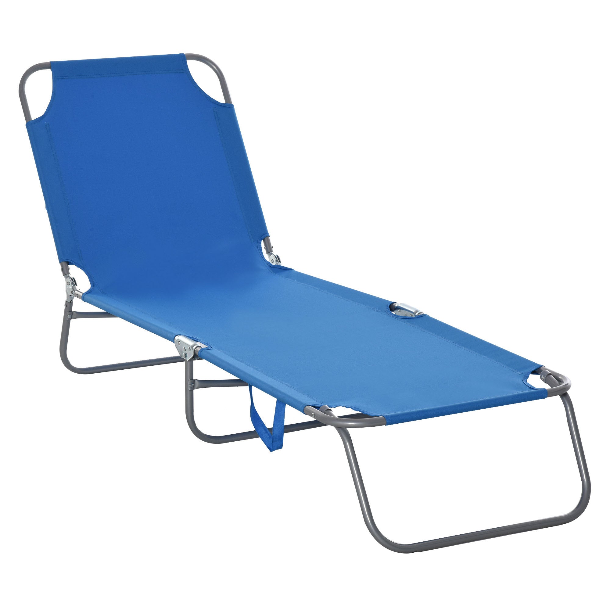 Outsunny Folding Outdoor Lounge Chair, Portable Reclining Beach Lounger with Breathable Mesh Fabric, Sun Lounge Bed Camping Cot for Patio, Garden, Poolside, Blue