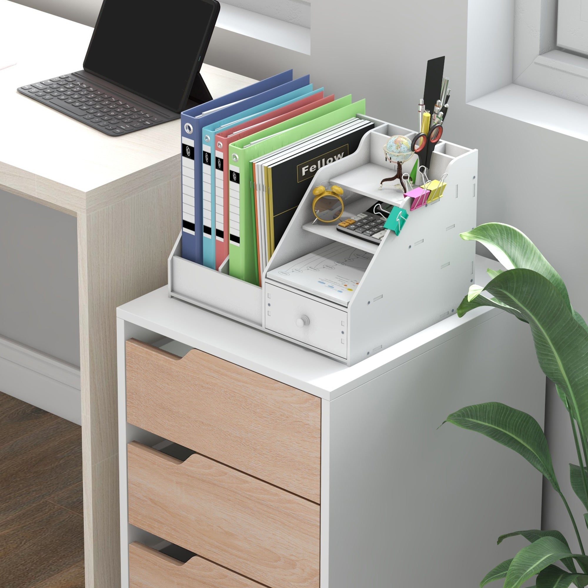 HOMCOM 3 Drawer File Cabinet, Mobile Vertical Filing Cabinet with Wheels, Office Storage Cabinet, Oak