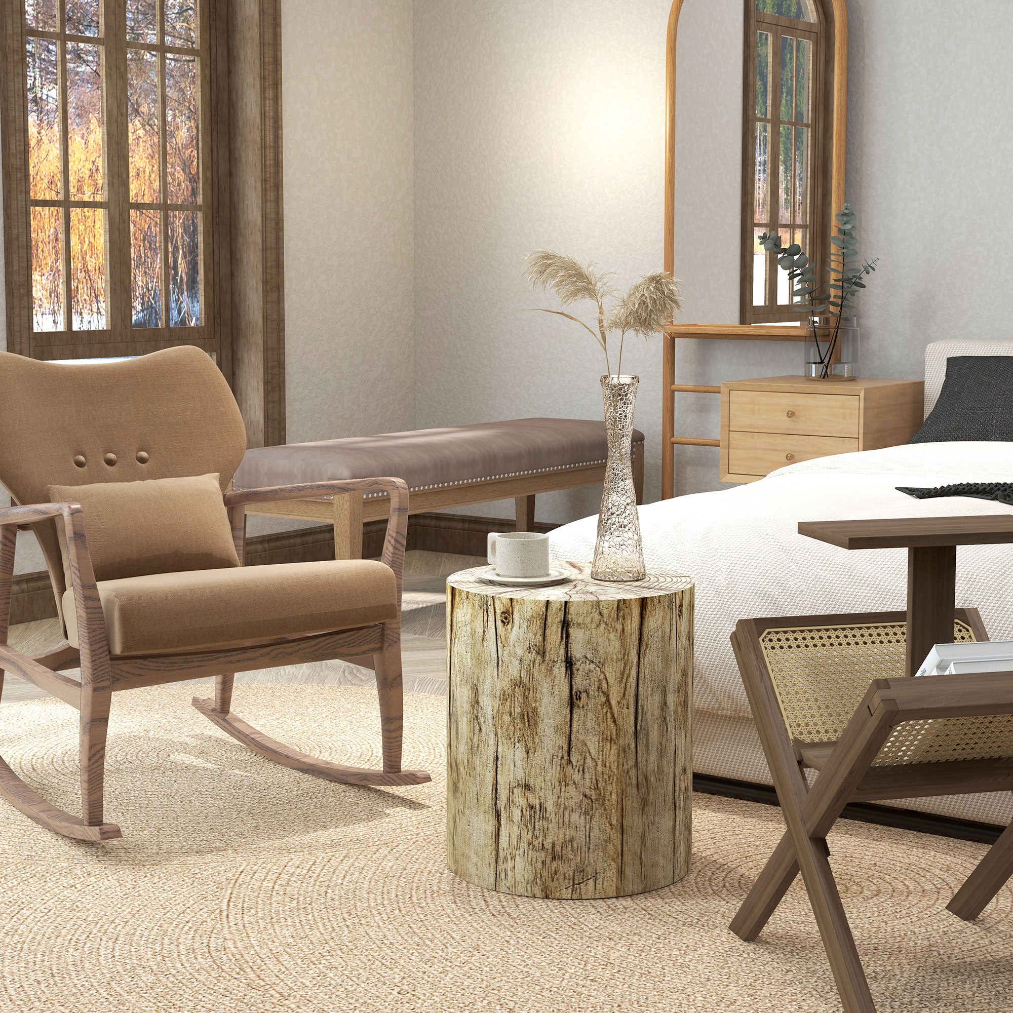 HOMCOM Concrete Finish Side Table, Lightweight Accent Table, 17