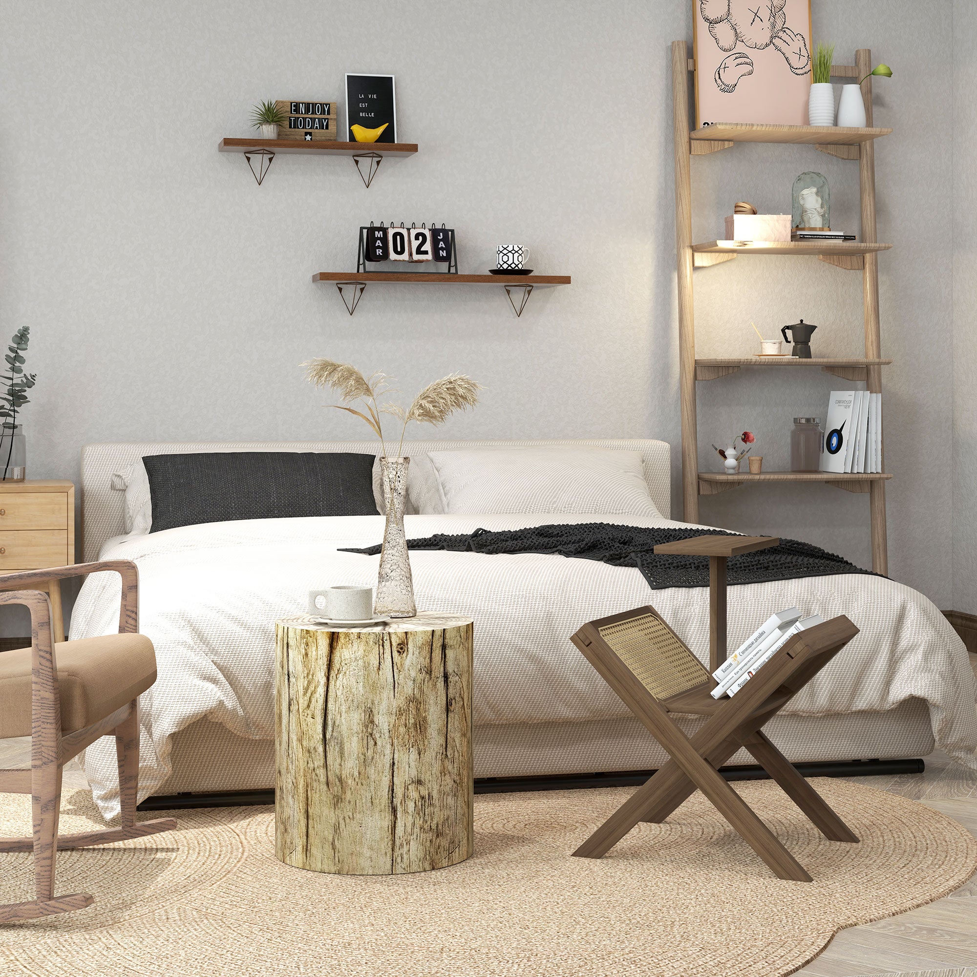 HOMCOM Concrete Finish Side Table, Lightweight Accent Table, 17