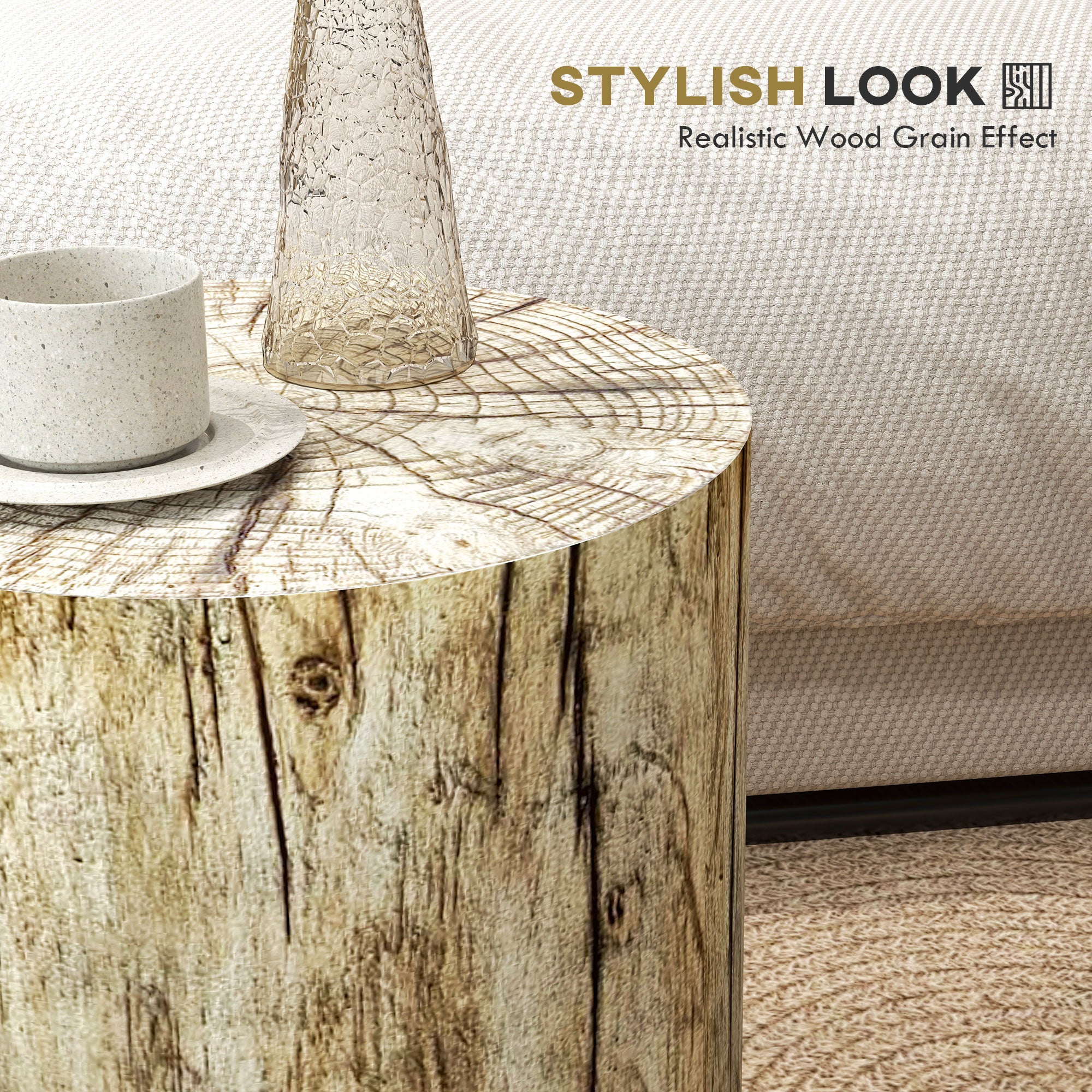 HOMCOM Concrete Finish Side Table, Lightweight Accent Table, 17