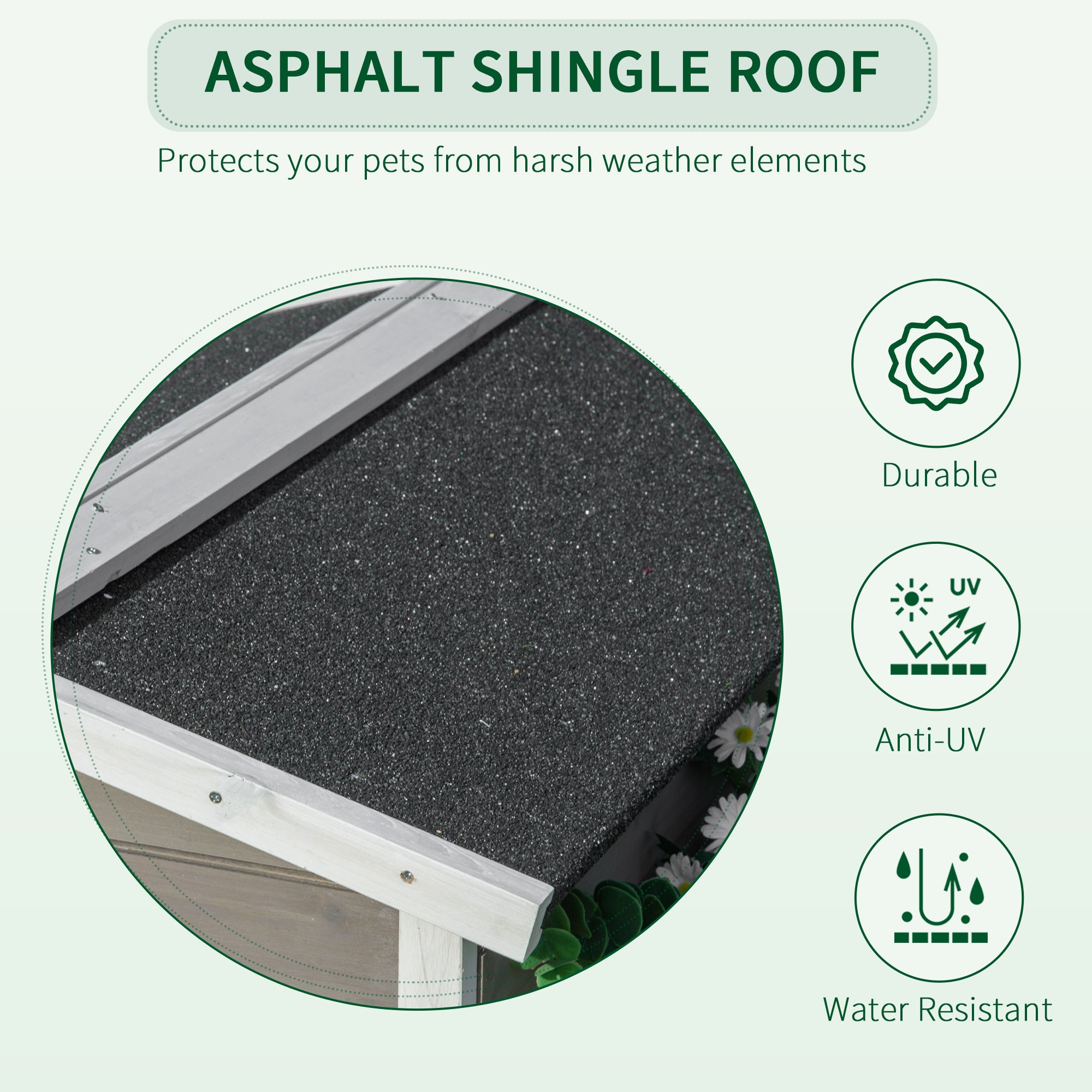 PawHut Wooden Cat House Outdoor with Door, Weatherproof 2-Floor Feral Cat Shelter with Asphalt Roof, Balcony, Dark Gray