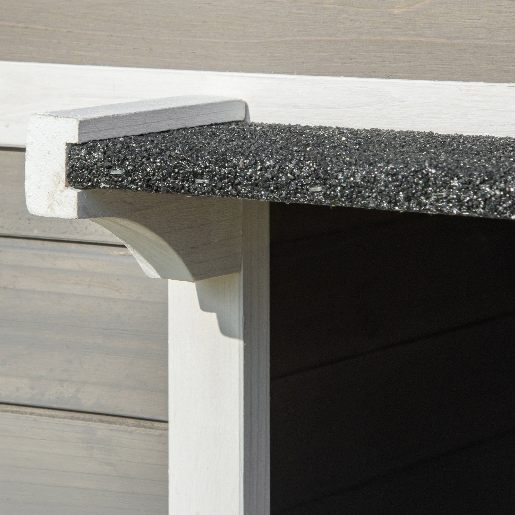 PawHut Wooden Cat House Outdoor with Door, Weatherproof 2-Floor Feral Cat Shelter with Asphalt Roof, Balcony, Dark Gray
