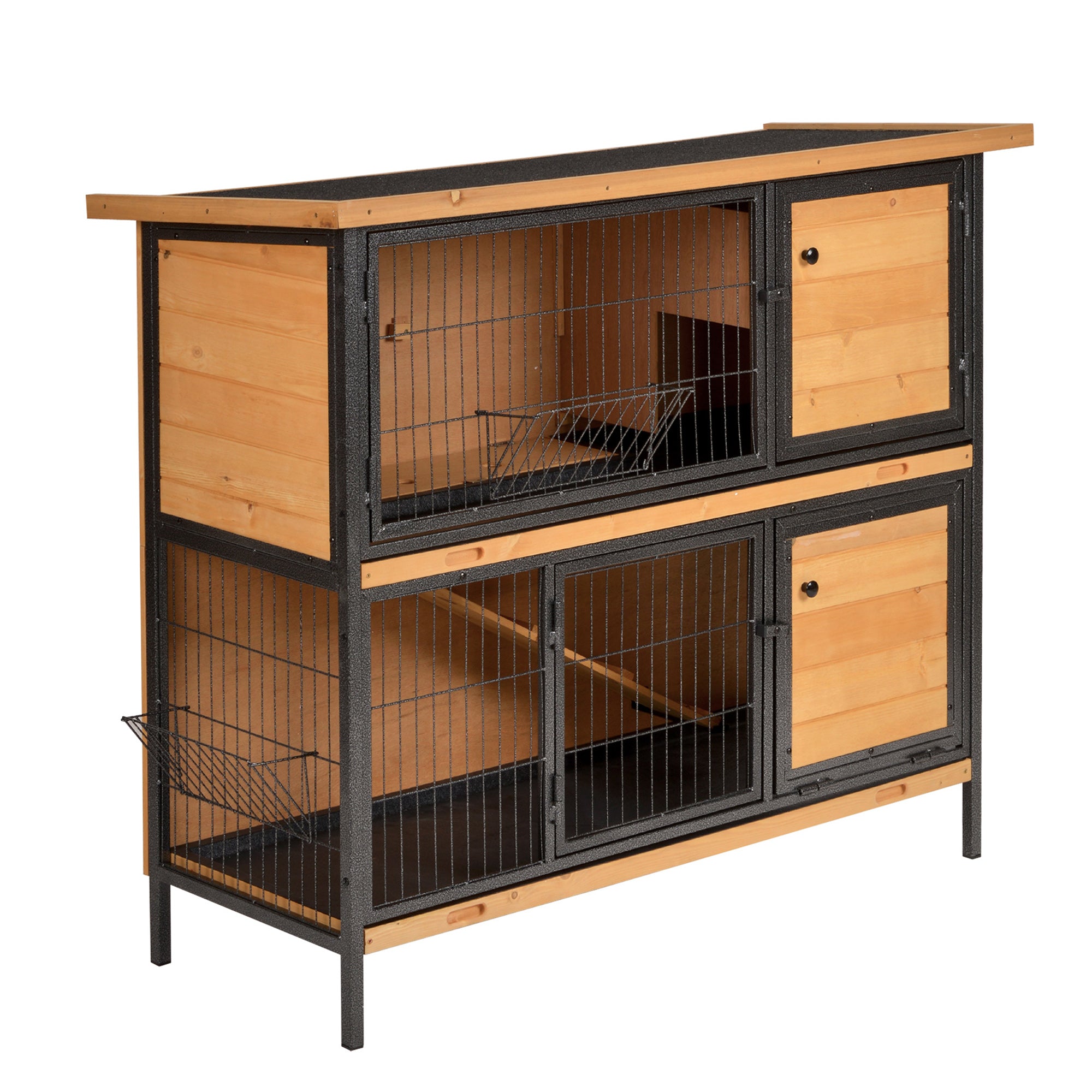 PawHut Rabbit Hutch Outdoor Guinea Pig Hutch Bunny Cage Metal Frame with  No-Leak Tray Openable Roof Light Yellow 122 x 50 x 101cm