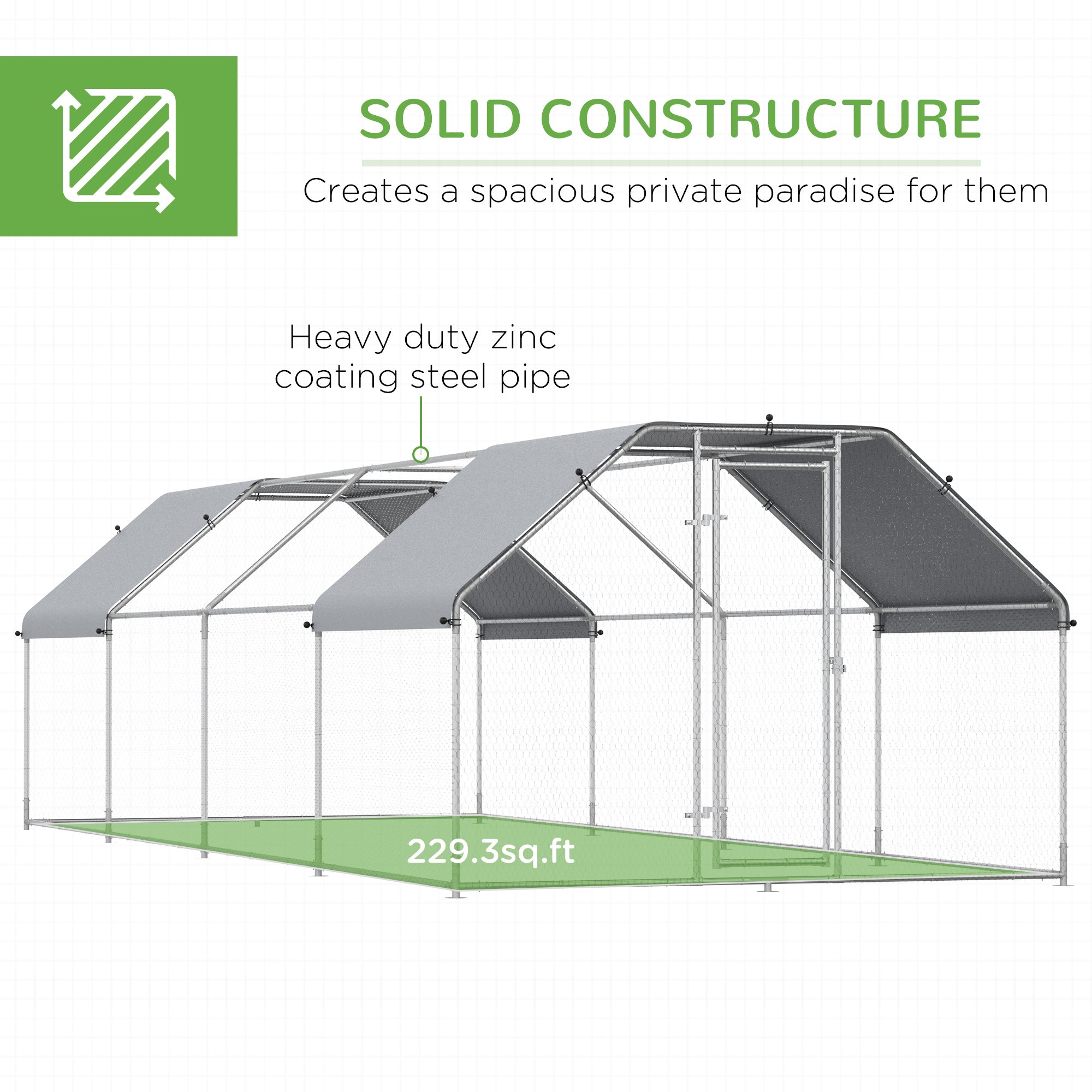 PawHut Large Chicken Coop Metal Chicken Run for Chickens with Waterproof and Anti-UV Cover, Flat Shaped Walk in Fence Cage Hen House for Outdoor and Yard Farm Use, 1.26" Dia, 9' x 24.9' x 6.5'