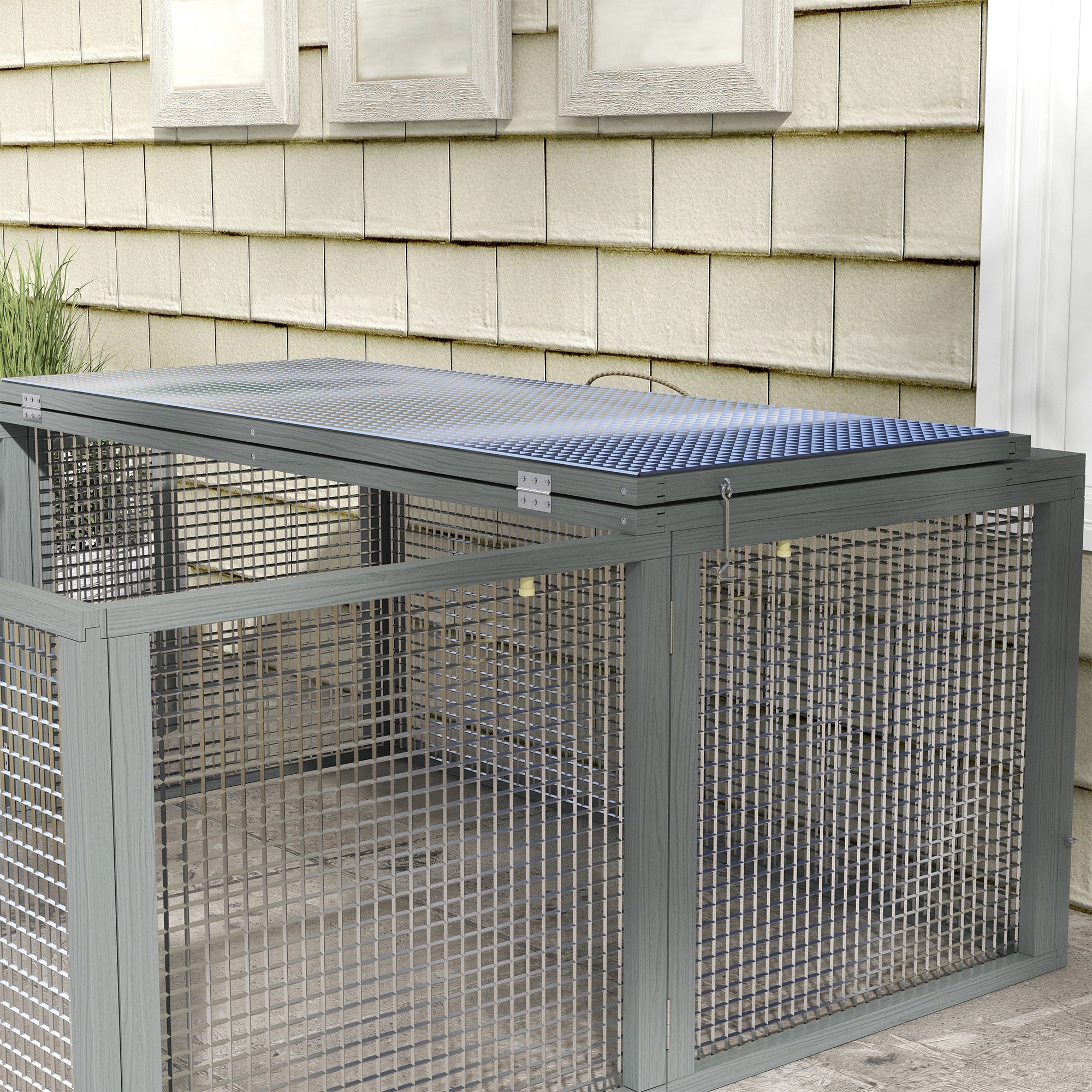 PawHut Rabbit Hutch, Folding Portable Wooden Rabbit Run with Openable Top, for 2-3 Rabbits, Guinea Pig Run for Outdoor, Garden - Grey