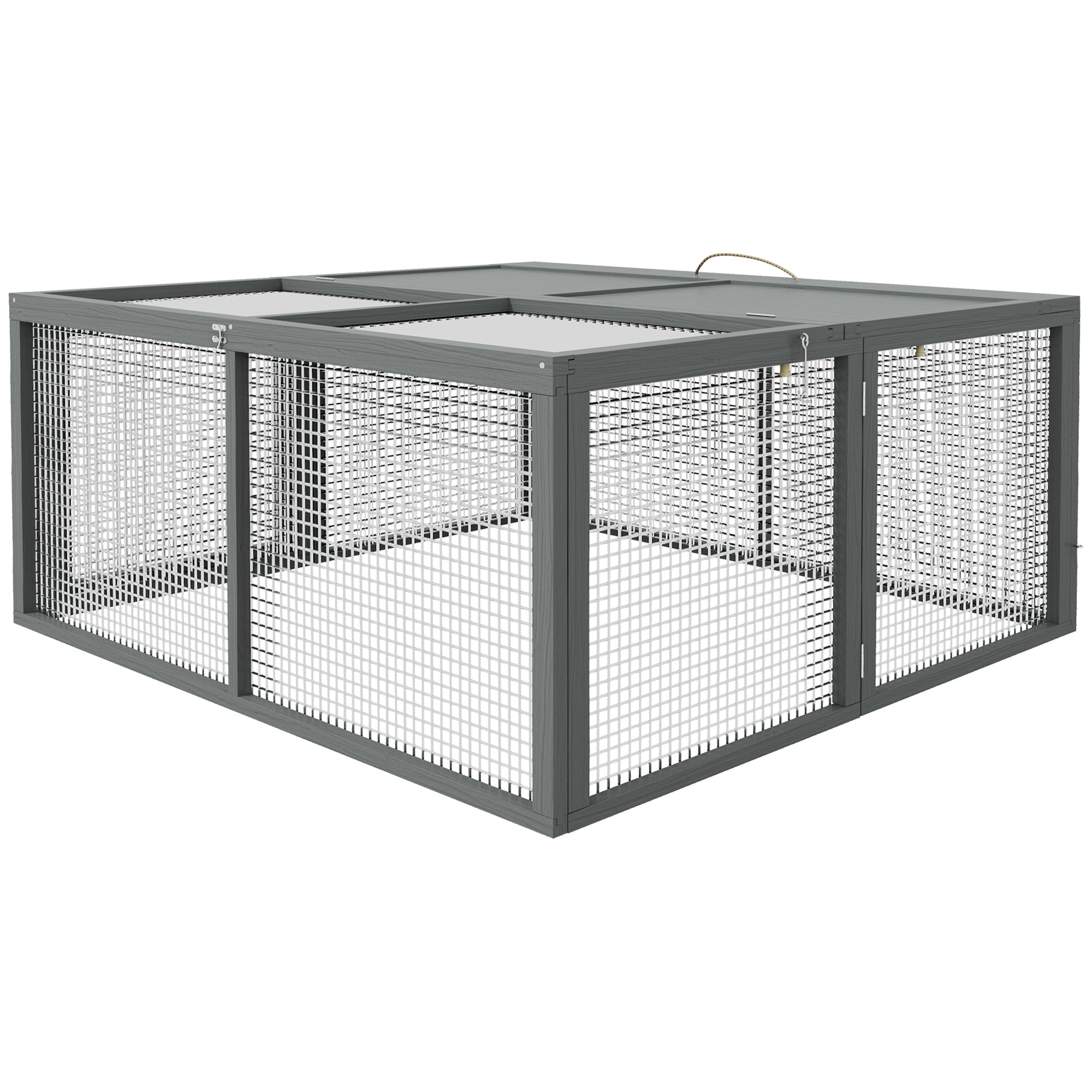 PawHut Rabbit Hutch, Folding Portable Wooden Rabbit Run with Openable Top, for 2-3 Rabbits, Guinea Pig Run for Outdoor, Garden - Grey
