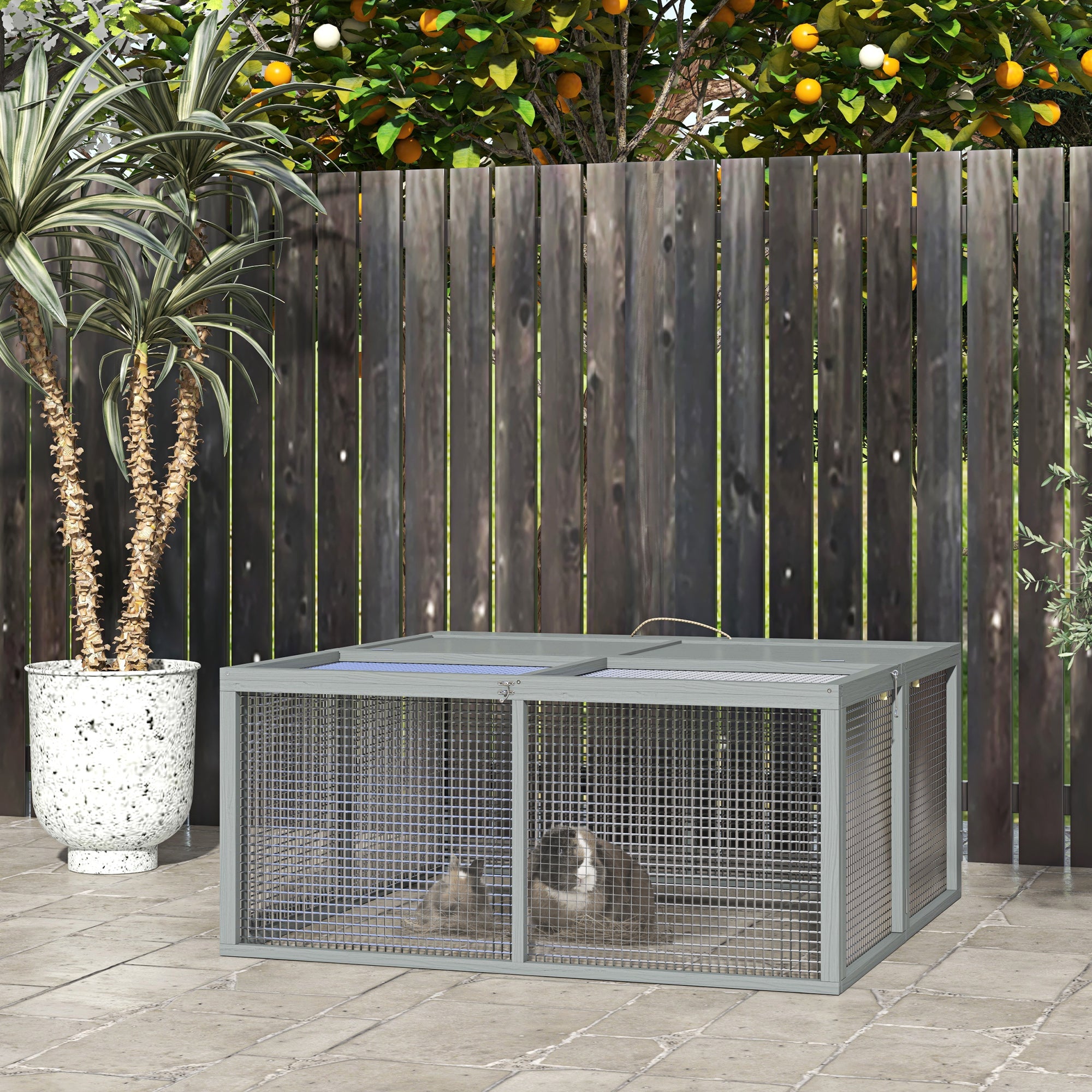 PawHut Rabbit Hutch, Folding Portable Wooden Rabbit Run with Openable Top, for 2-3 Rabbits, Guinea Pig Run for Outdoor, Garden - Grey