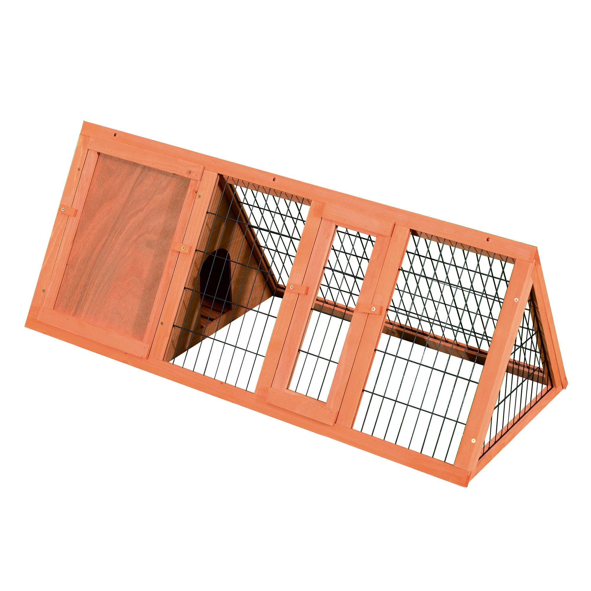 PawHut 47" Triangular Wooden Rabbit Hutch Bunny Guinea Pig House Small Animal Cage Backyard Garden Habitat