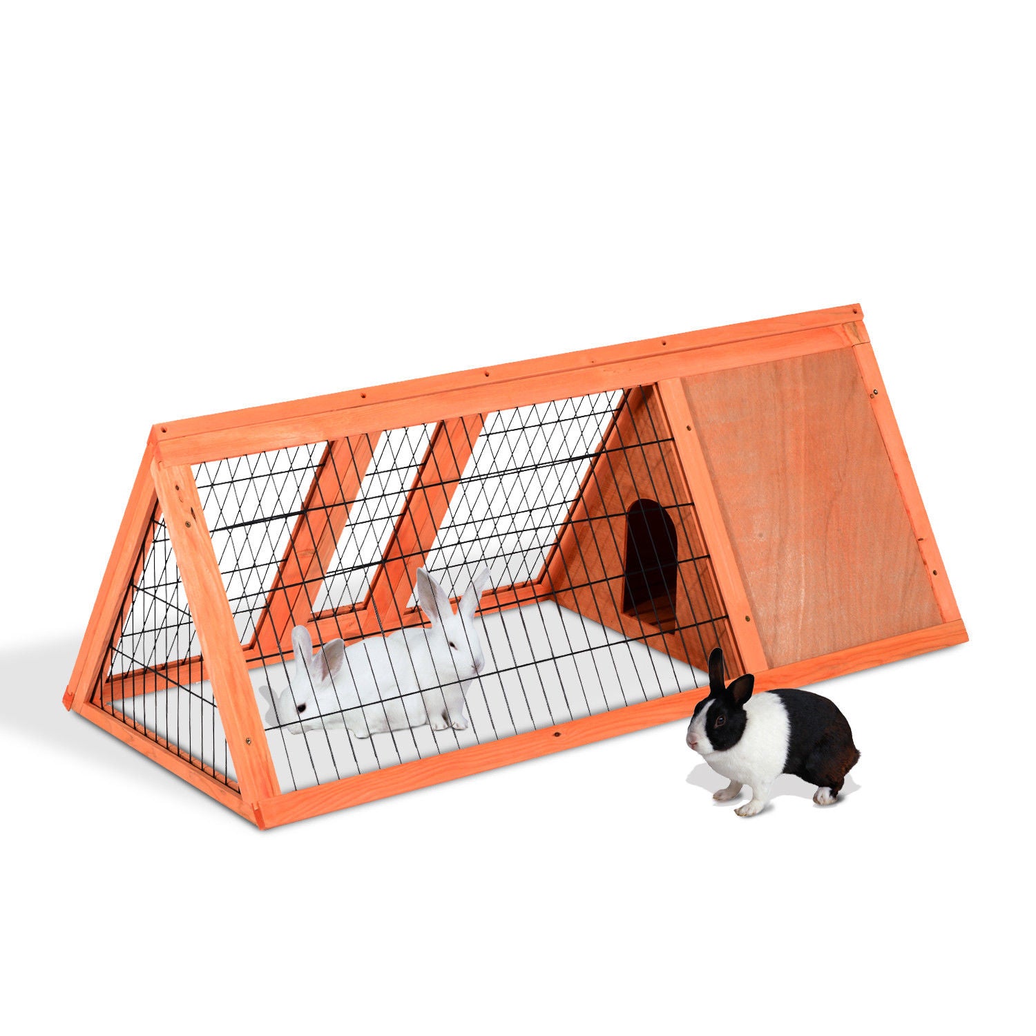 PawHut 47" Triangular Wooden Rabbit Hutch Bunny Guinea Pig House Small Animal Cage Backyard Garden Habitat