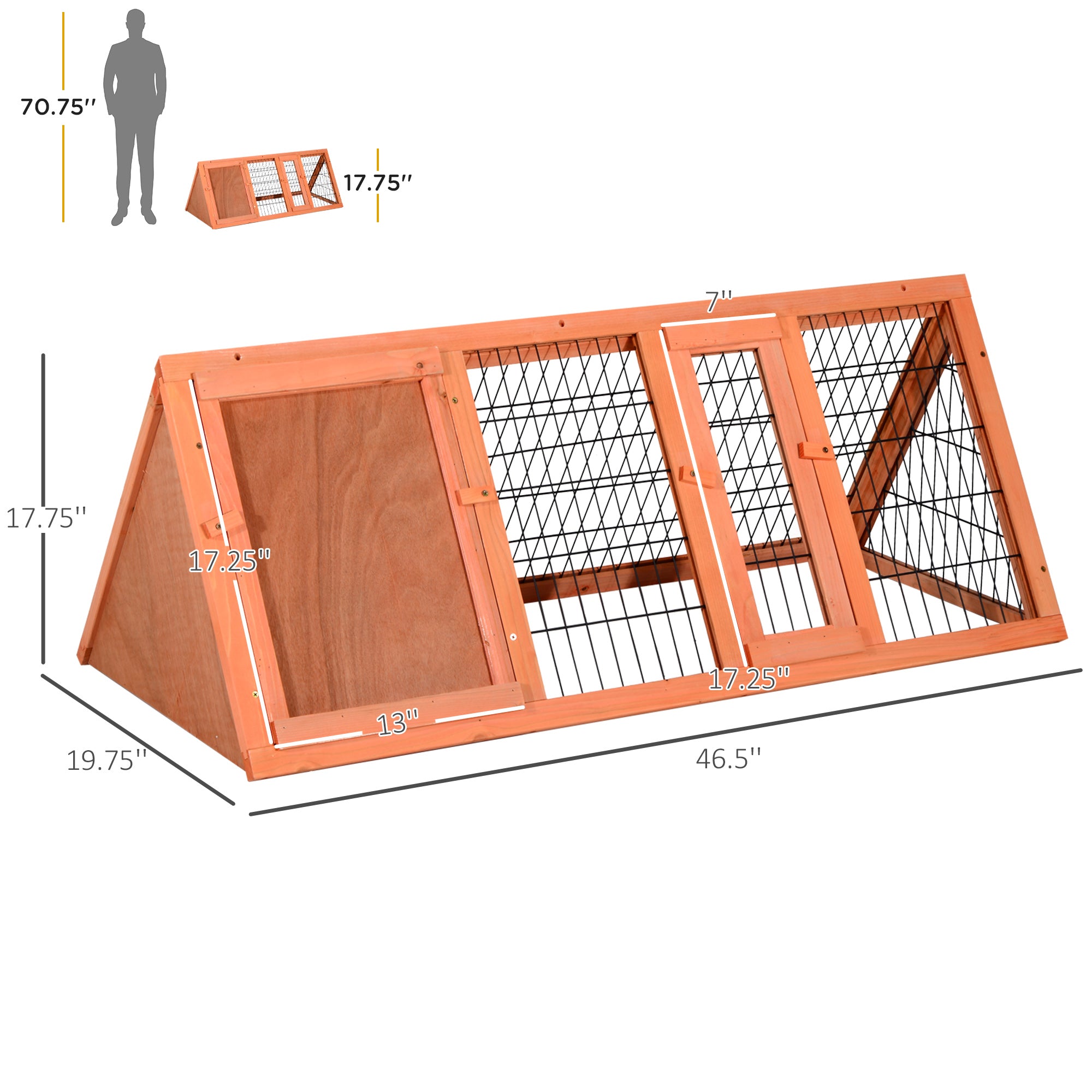 PawHut 47" Triangular Wooden Rabbit Hutch Bunny Guinea Pig House Small Animal Cage Backyard Garden Habitat