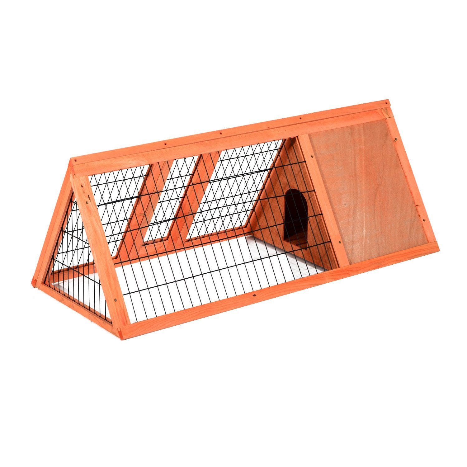 PawHut 47" Triangular Wooden Rabbit Hutch Bunny Guinea Pig House Small Animal Cage Backyard Garden Habitat