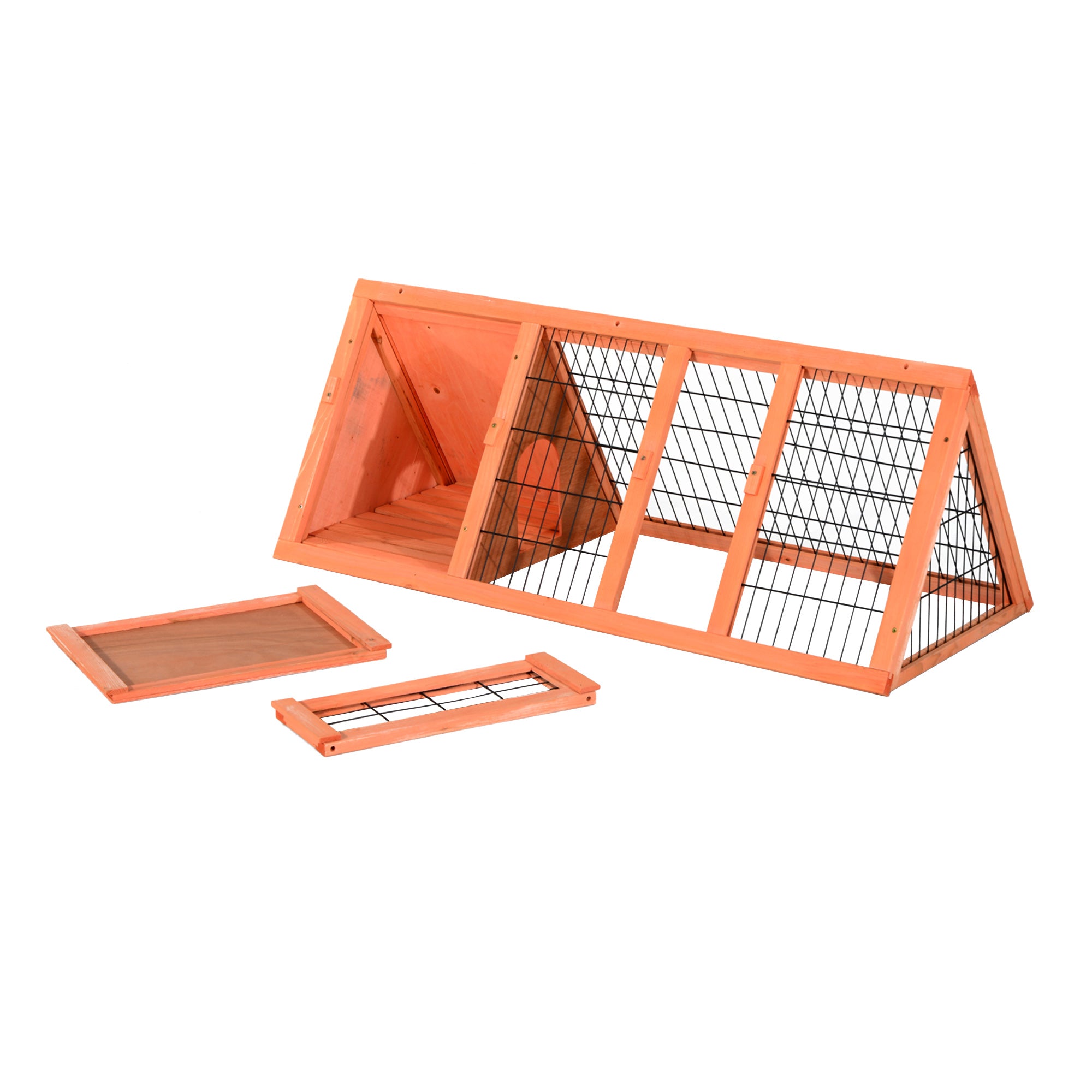 PawHut 47" Triangular Wooden Rabbit Hutch Bunny Guinea Pig House Small Animal Cage Backyard Garden Habitat