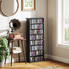 HOMCOM Double Media Storage Cabinet, 8-Tier DVD Shelf with 6 Adjustable Shelves, 8 Compartments, Holds 360 CDs, 185 DVDs or 185 Blu-rays, Black