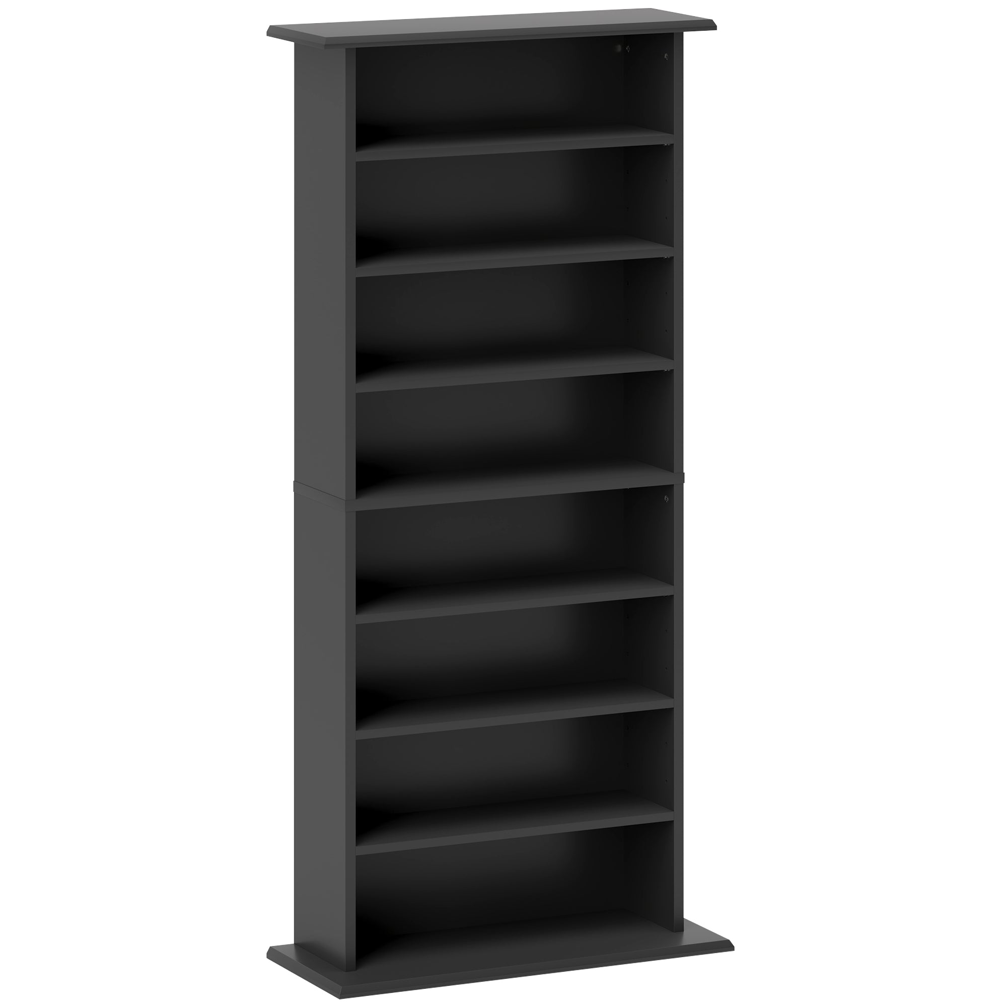 HOMCOM Double Media Storage Cabinet, 8-Tier DVD Shelf with 6 Adjustable Shelves, 8 Compartments, Holds 360 CDs, 185 DVDs or 185 Blu-rays, Black