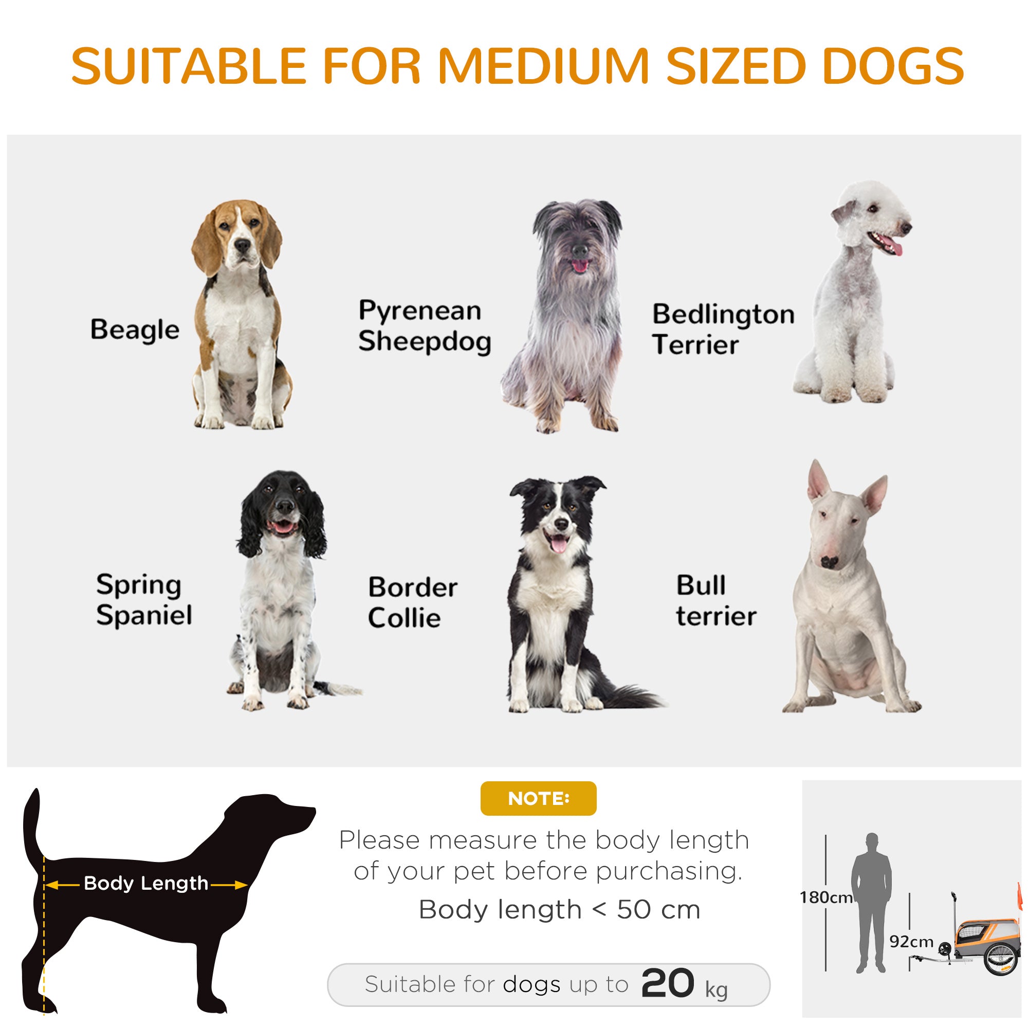 PawHut Dog Bike Trailer 2-in-1 Trolley Stroller Cart Bicycle Carrier for Cat Puppy Travel w/ Reflectors Hitch Coupler Red Flag - Orange