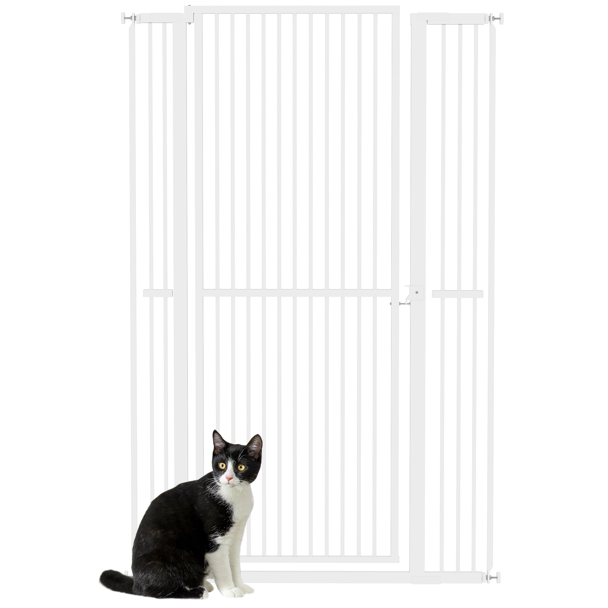 PawHut 59"H Extra Tall Cat Gate, 30"-41"W Steel Pet Gate for Doorway, Hallway, Pressure Mounted Kit No Drilling Dog Gate with 1.4" Extra Narrow Gap, 2.8" & 5.5" Extensions, White