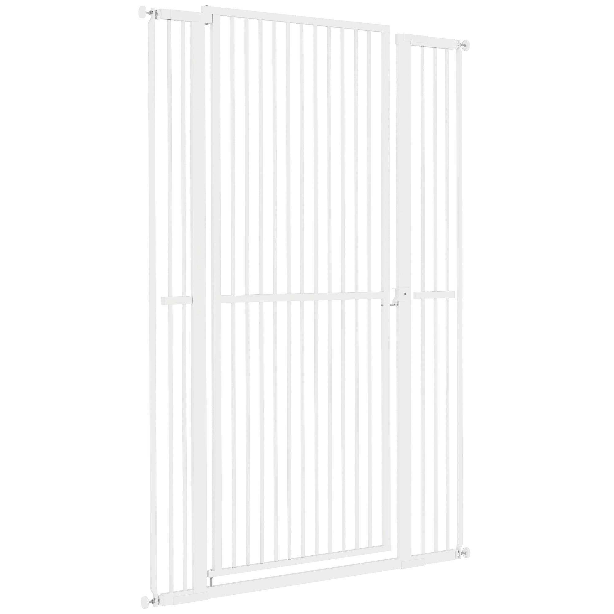 PawHut 59"H Extra Tall Cat Gate, 30"-41"W Steel Pet Gate for Doorway, Hallway, Pressure Mounted Kit No Drilling Dog Gate with 1.4" Extra Narrow Gap, 2.8" & 5.5" Extensions, White