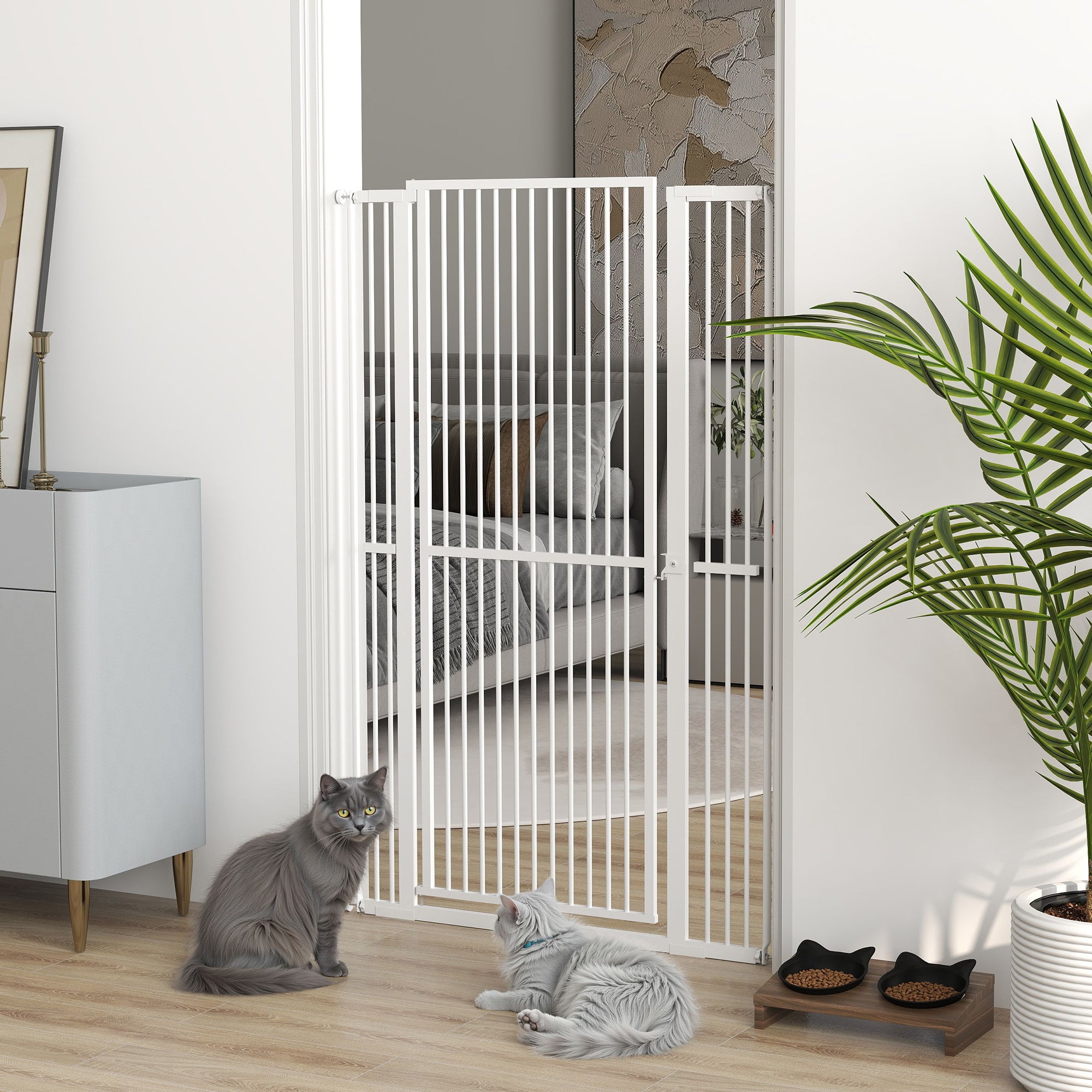PawHut 59"H Extra Tall Cat Gate, 30"-41"W Steel Pet Gate for Doorway, Hallway, Pressure Mounted Kit No Drilling Dog Gate with 1.4" Extra Narrow Gap, 2.8" & 5.5" Extensions, White